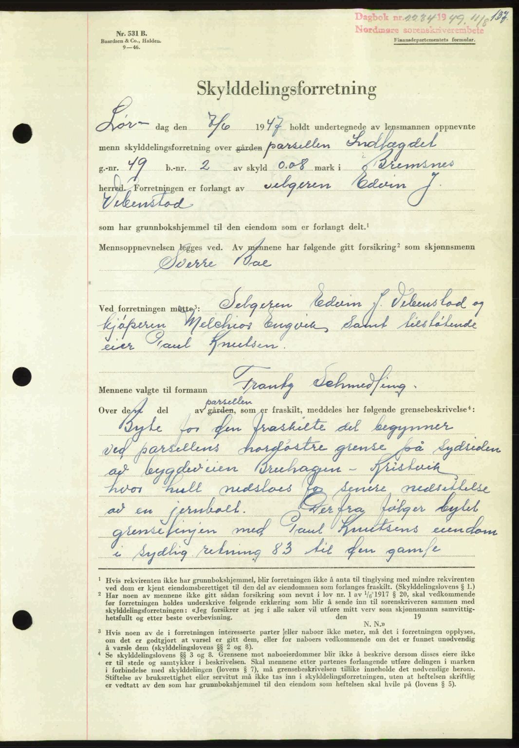 Nordmøre sorenskriveri, AV/SAT-A-4132/1/2/2Ca: Mortgage book no. A112, 1949-1949, Diary no: : 2234/1949