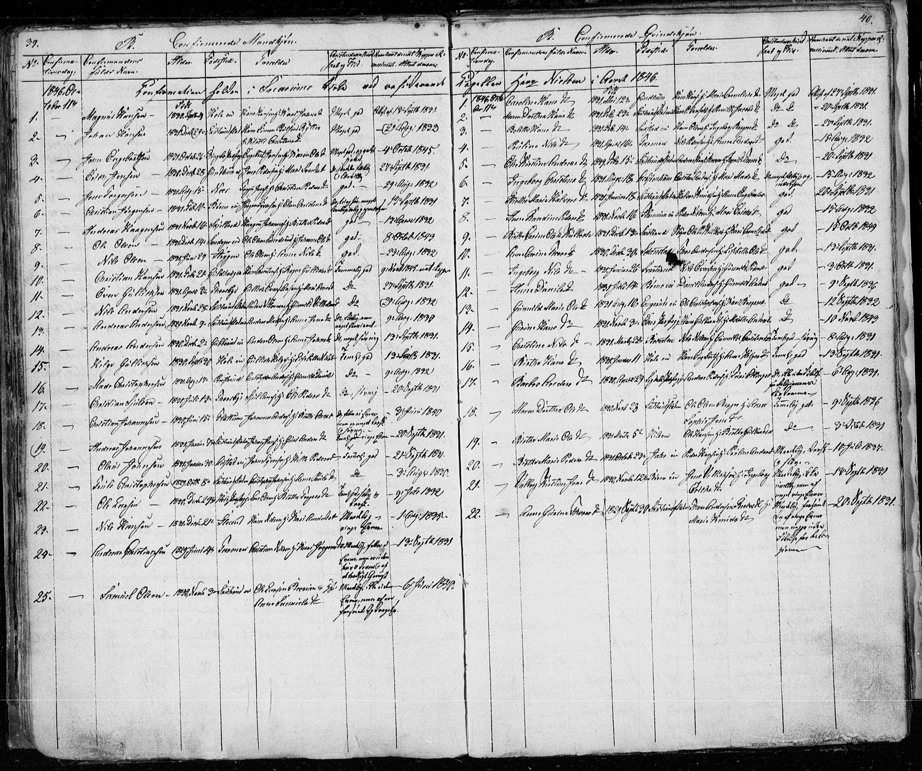 Modum kirkebøker, SAKO/A-234/G/Ga/L0004: Parish register (copy) no. I 4, 1843-1846, p. 39-40