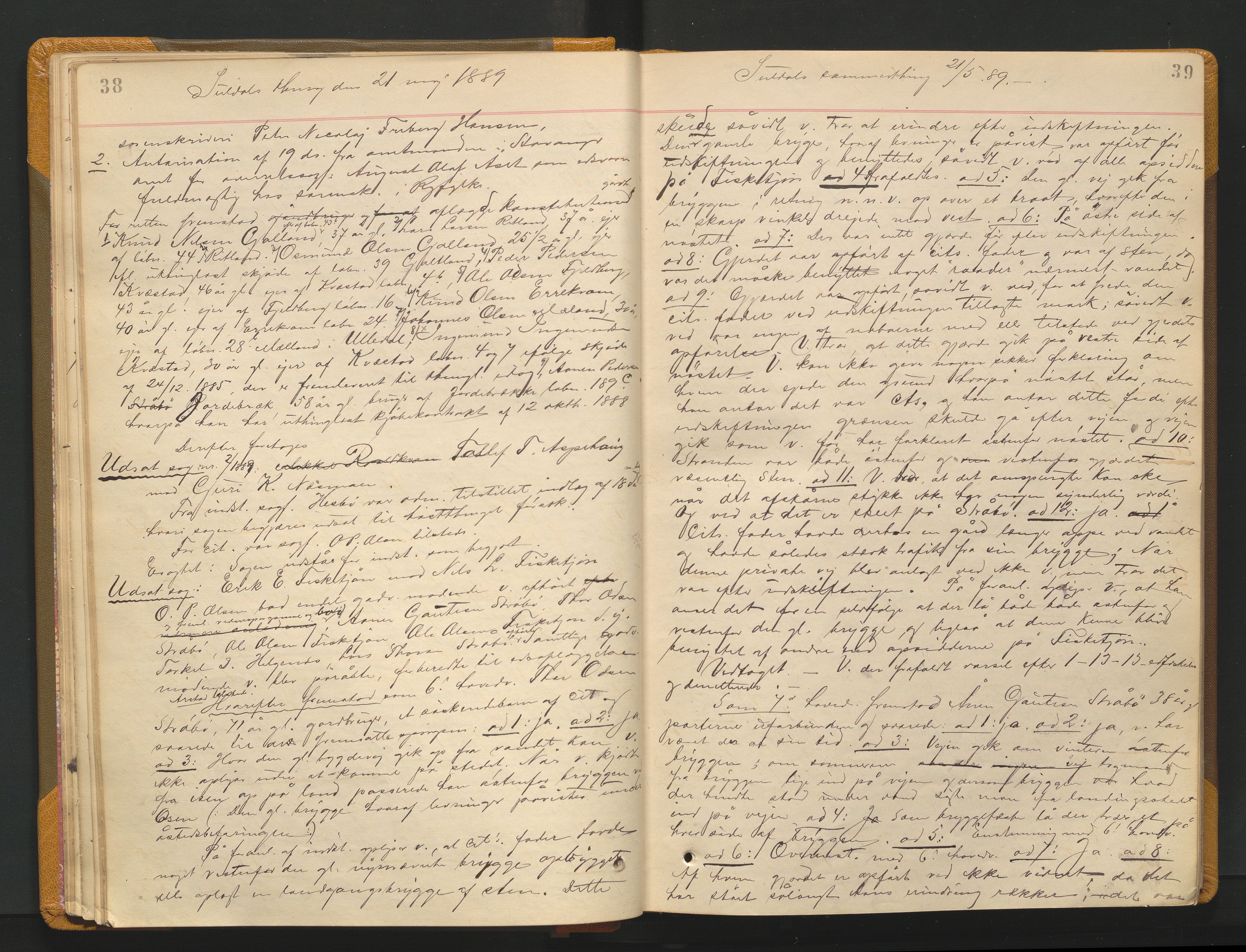 Ryfylke tingrett, AV/SAST-A-100055/001/I/IB/IB0/L0015: Tingbok, Ryfylke, 1889-1891, p. 38-39