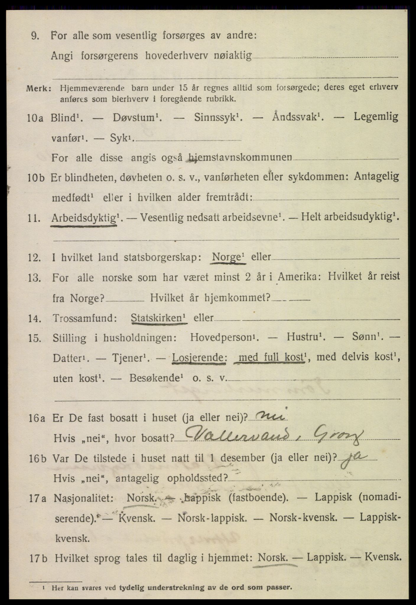 SAT, 1920 census for Grong, 1920, p. 5602