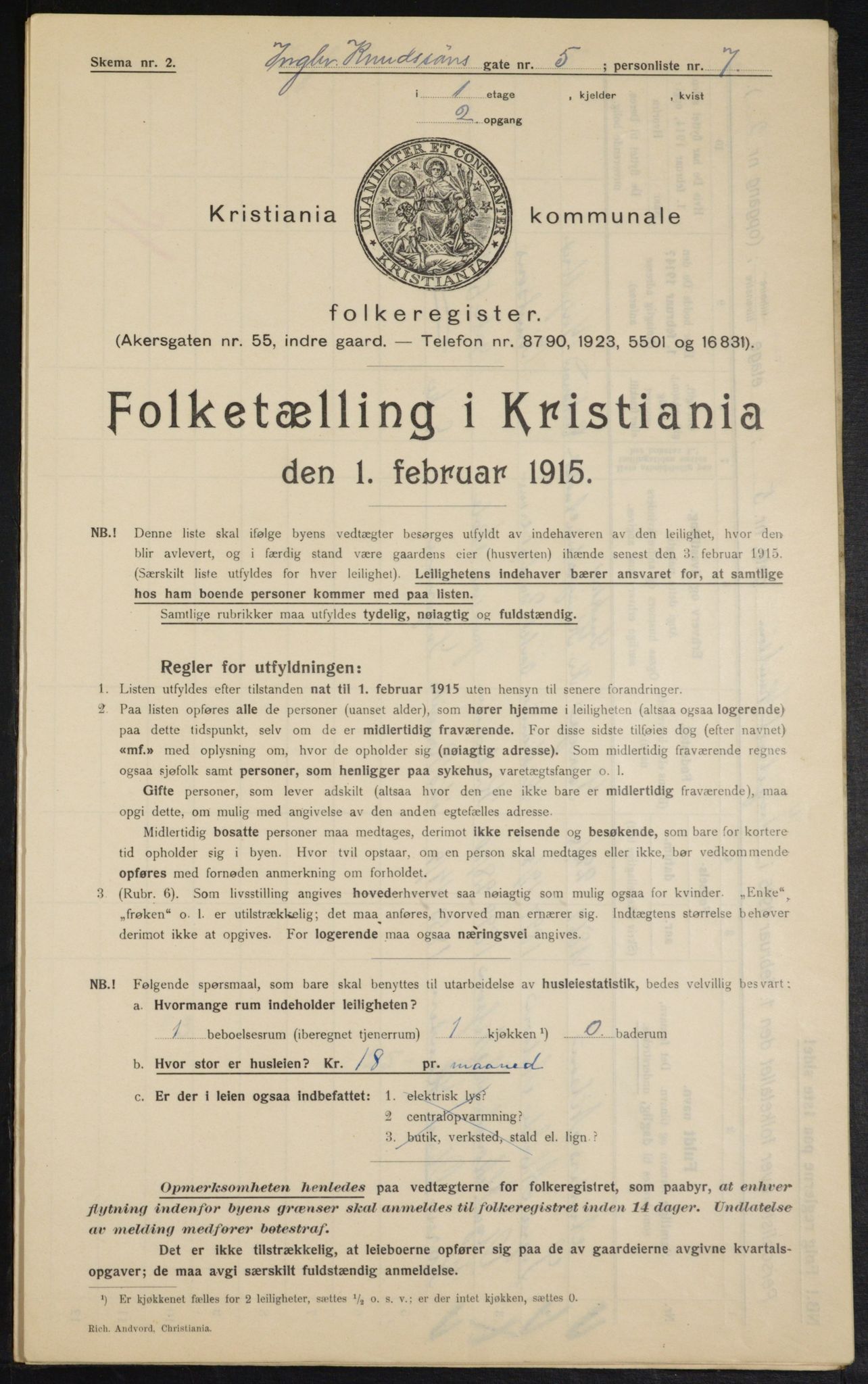 OBA, Municipal Census 1915 for Kristiania, 1915, p. 43330