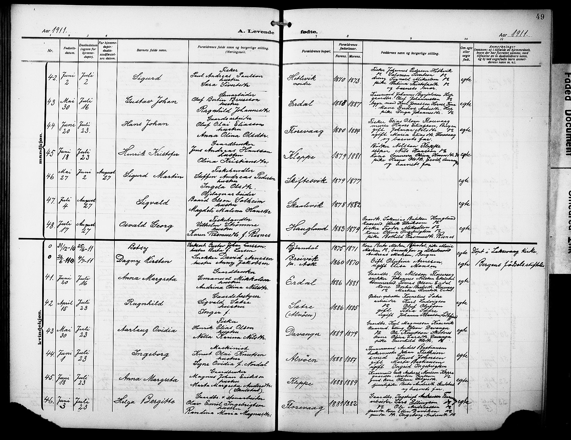 Askøy Sokneprestembete, AV/SAB-A-74101/H/Ha/Hab/Haba/L0011: Parish register (copy) no. A 11, 1908-1931, p. 49