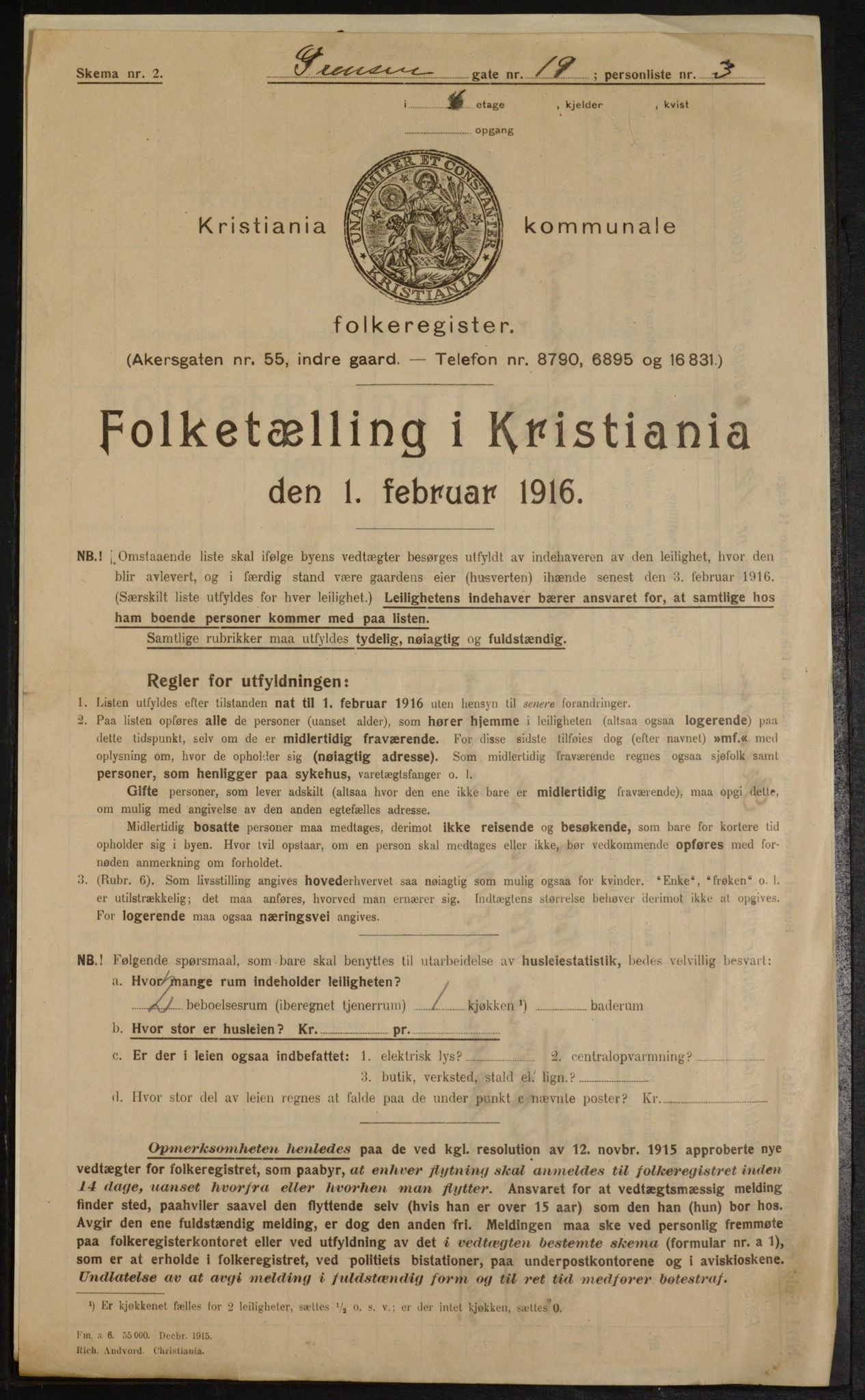 OBA, Municipal Census 1916 for Kristiania, 1916, p. 30437