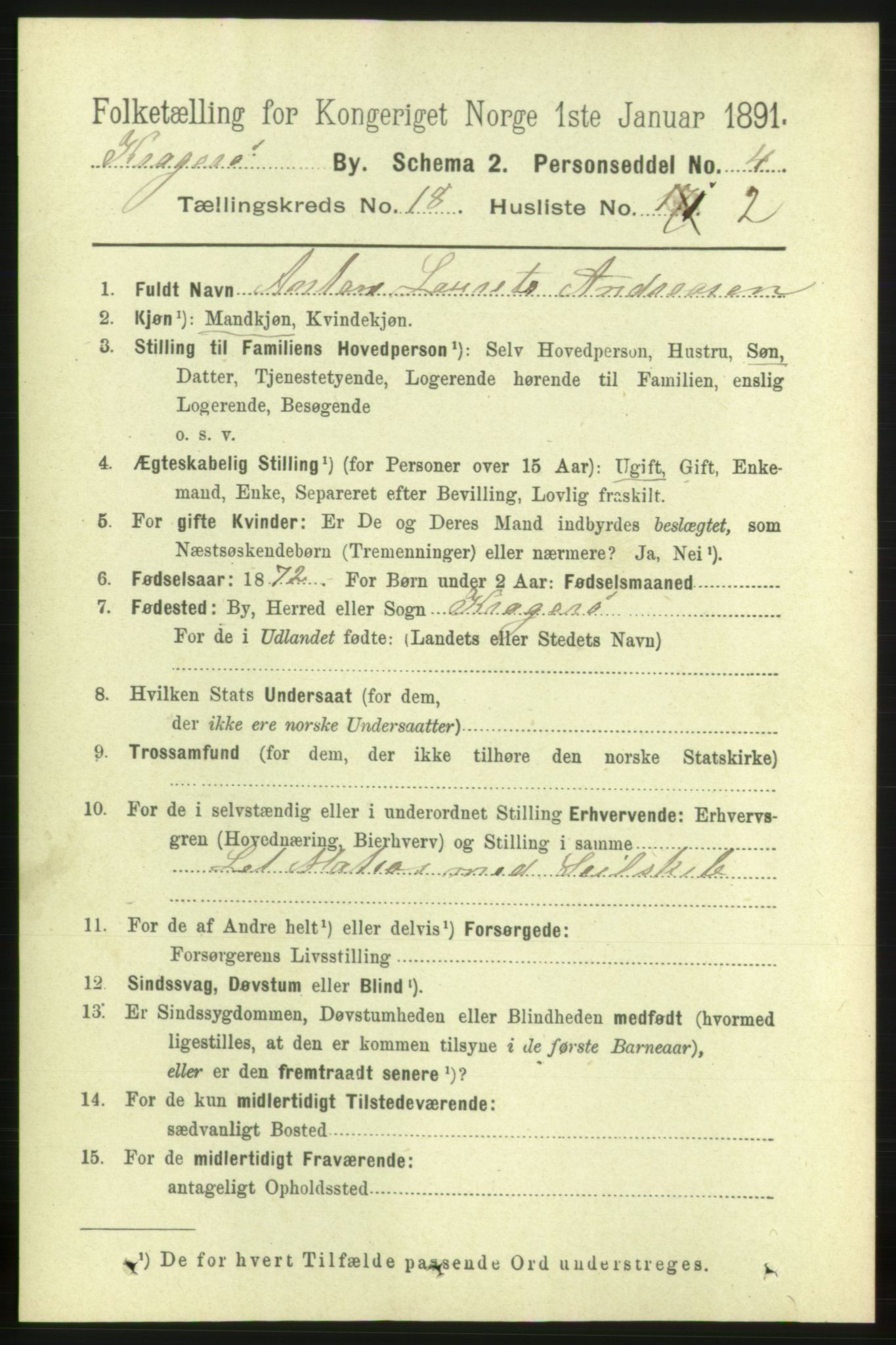 RA, 1891 census for 0801 Kragerø, 1891, p. 4460