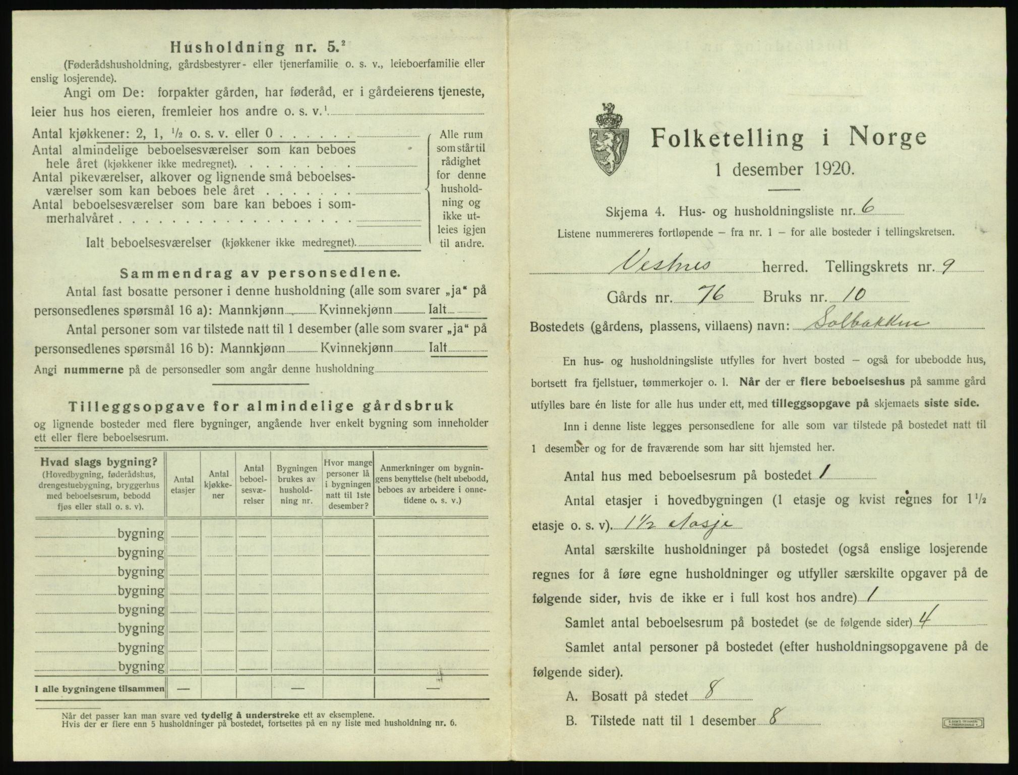 SAT, 1920 census for Vestnes, 1920, p. 947