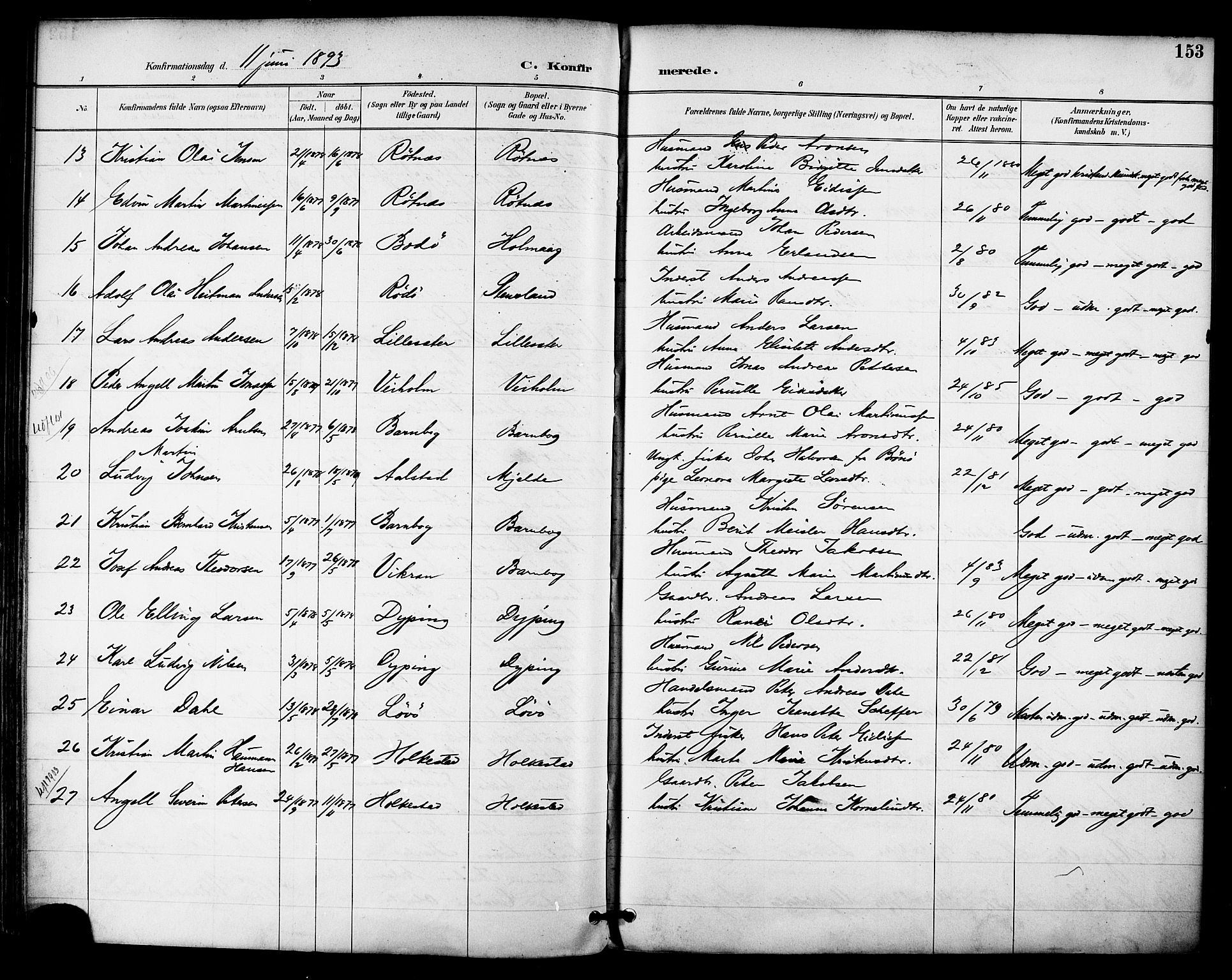 Ministerialprotokoller, klokkerbøker og fødselsregistre - Nordland, AV/SAT-A-1459/855/L0803: Parish register (official) no. 855A11, 1887-1905, p. 153