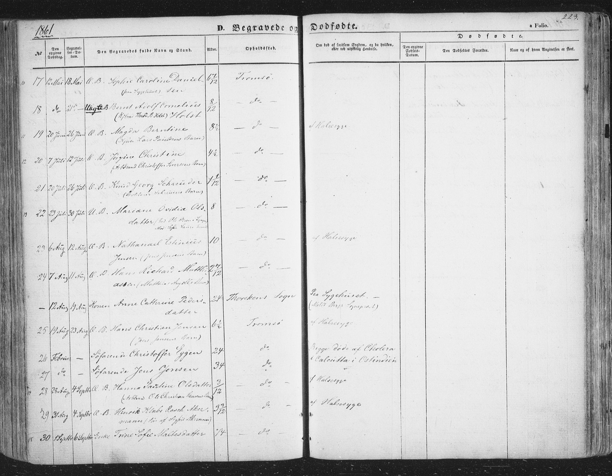 Tromsø sokneprestkontor/stiftsprosti/domprosti, AV/SATØ-S-1343/G/Ga/L0011kirke: Parish register (official) no. 11, 1856-1865, p. 223