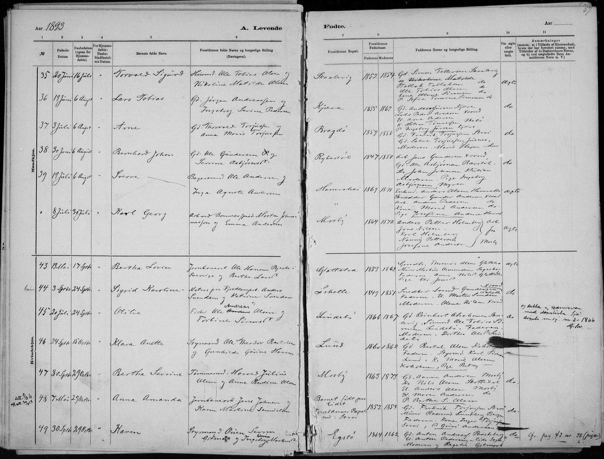 Oddernes sokneprestkontor, SAK/1111-0033/F/Fa/Faa/L0009: Parish register (official) no. A 9, 1884-1896, p. 57