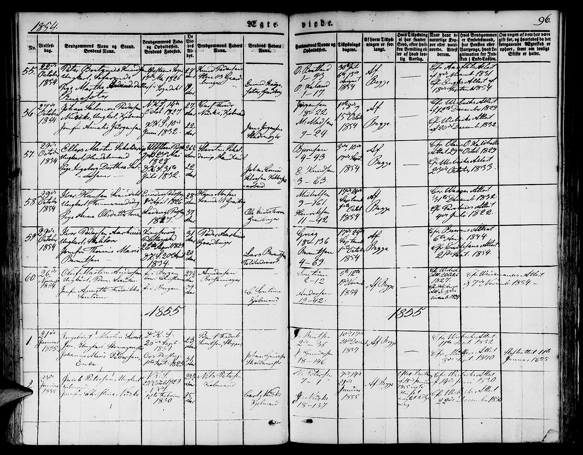 Nykirken Sokneprestembete, SAB/A-77101/H/Hab: Parish register (copy) no. D 1, 1832-1867, p. 96