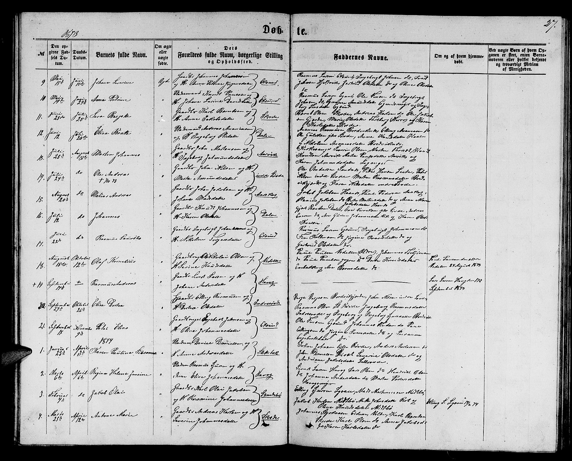 Ministerialprotokoller, klokkerbøker og fødselsregistre - Møre og Romsdal, SAT/A-1454/504/L0059: Parish register (copy) no. 504C01, 1863-1883, p. 27