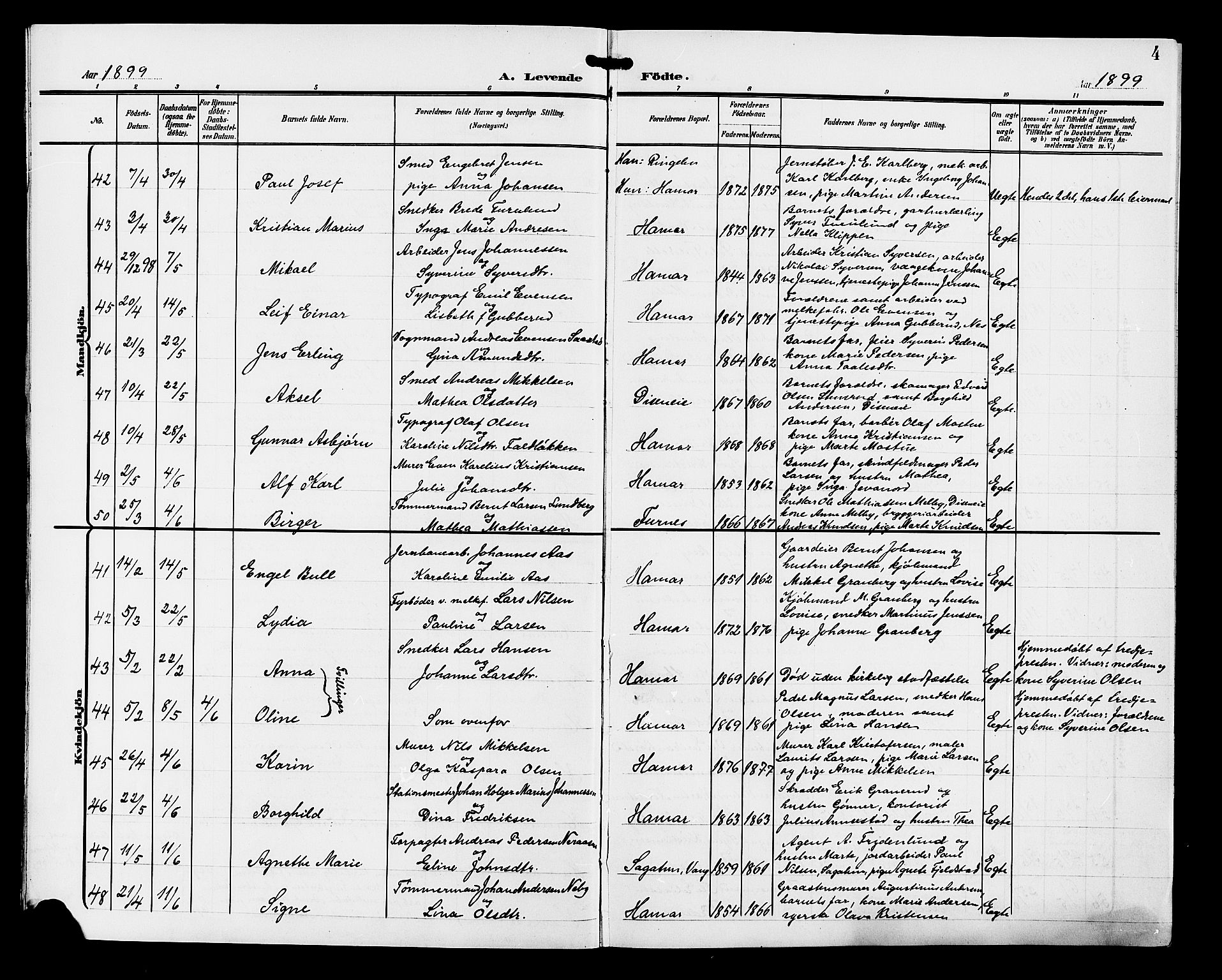 Hamar prestekontor, AV/SAH-DOMPH-002/H/Ha/Hab/L0001: Parish register (copy) no. 1, 1899-1914, p. 4