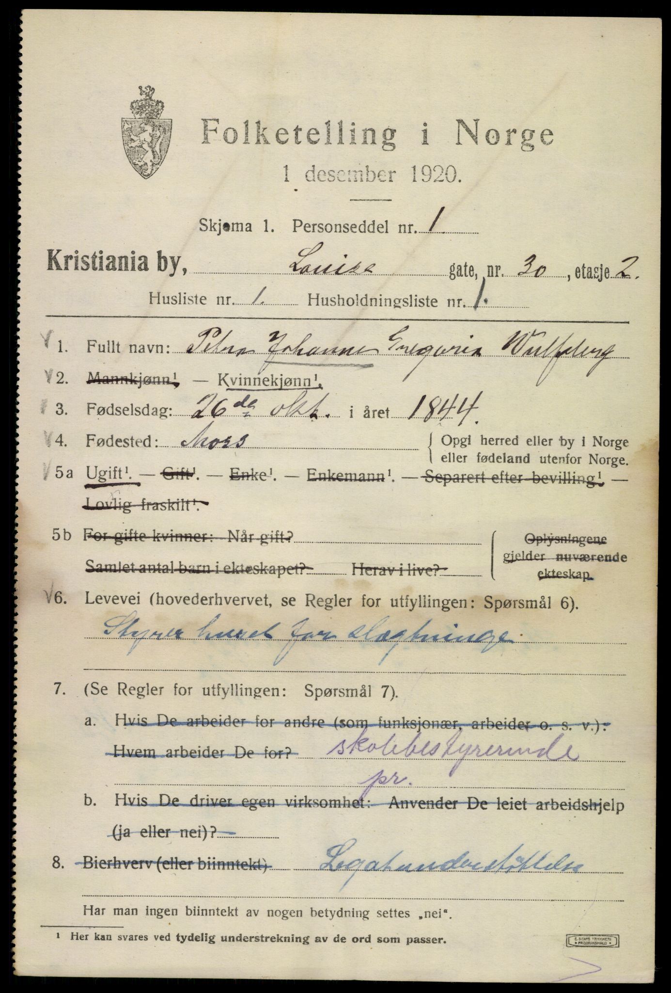 SAO, 1920 census for Kristiania, 1920, p. 366551