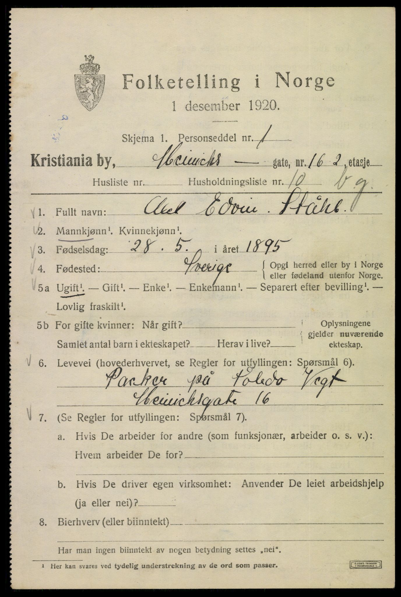 SAO, 1920 census for Kristiania, 1920, p. 393999