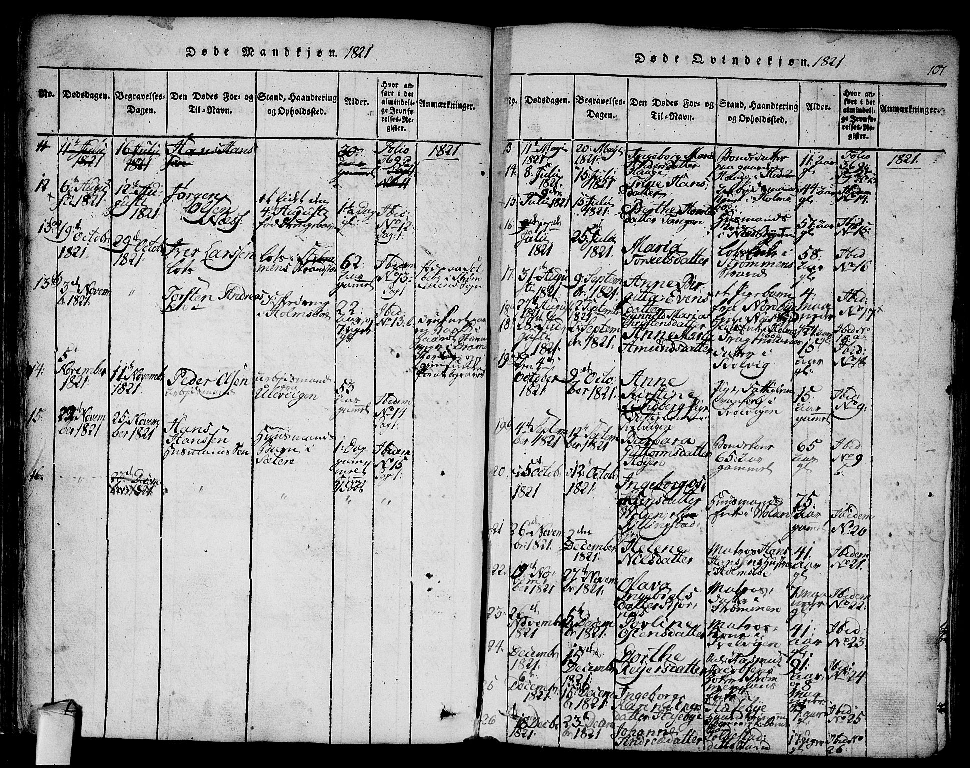 Hurum kirkebøker, AV/SAKO-A-229/F/Fa/L0009: Parish register (official) no. 9, 1816-1826, p. 107