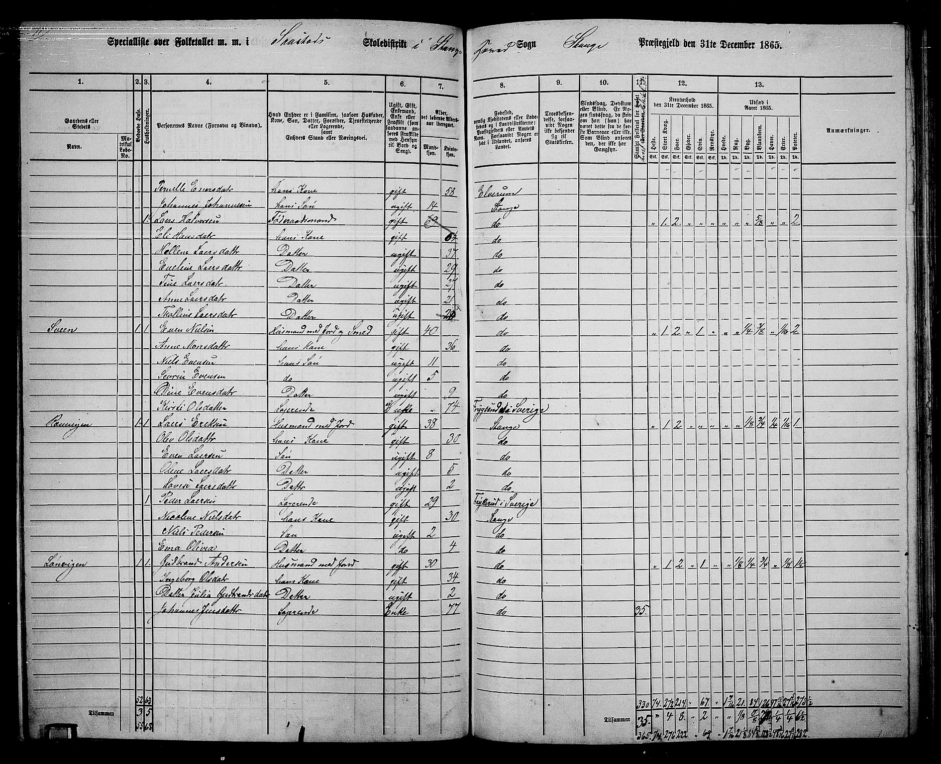 RA, 1865 census for Stange, 1865, p. 163