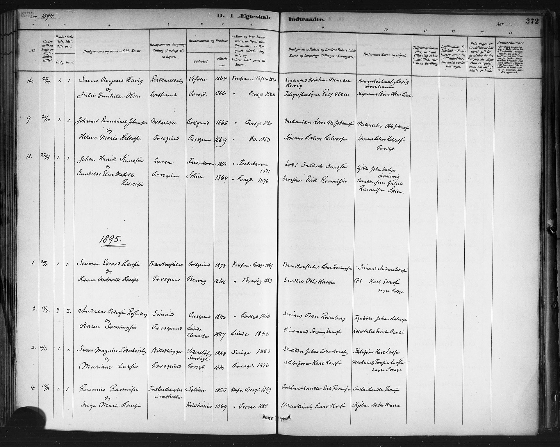 Porsgrunn kirkebøker , SAKO/A-104/G/Gb/L0005: Parish register (copy) no. II 5, 1883-1915, p. 372