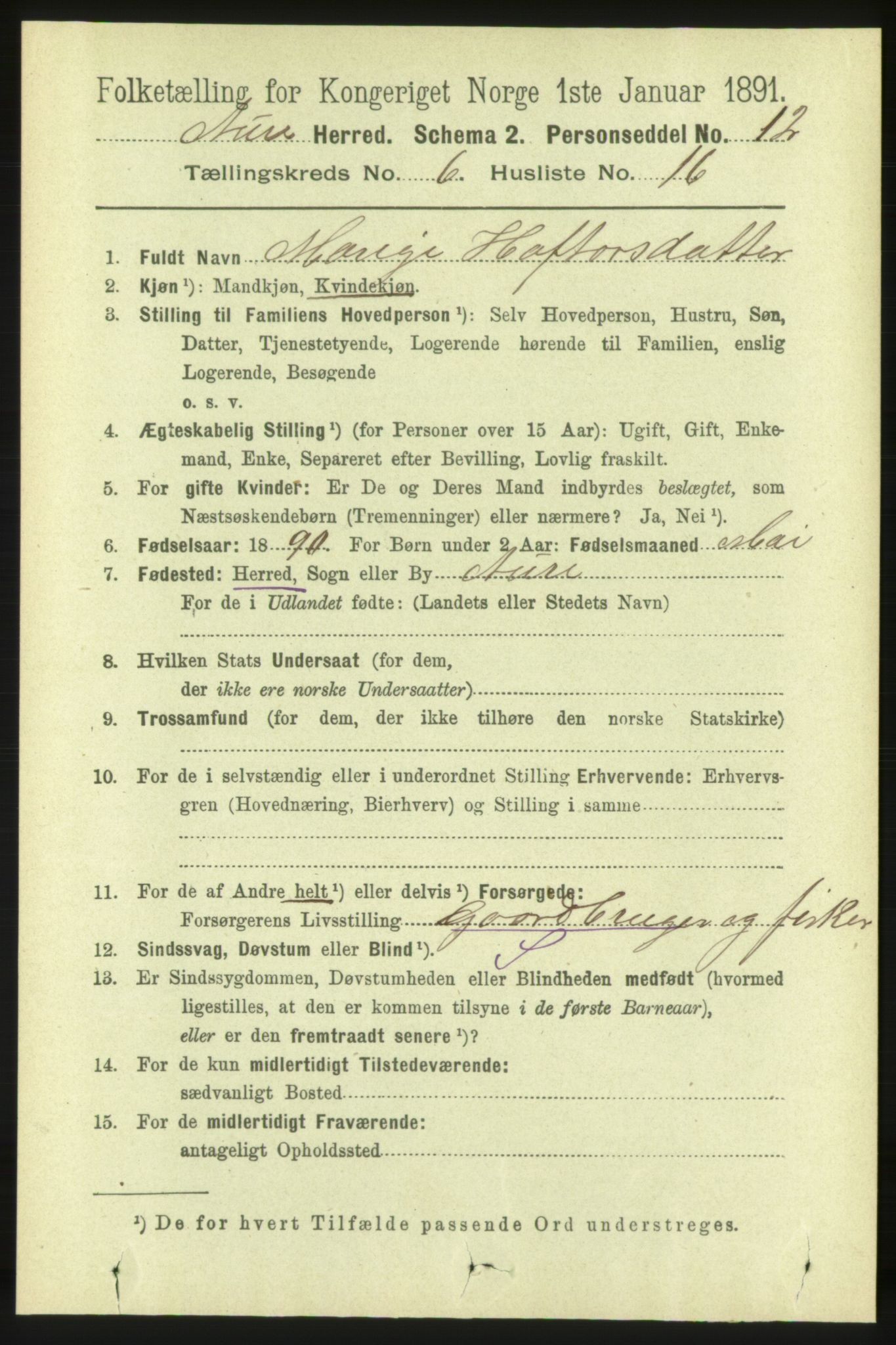 RA, 1891 census for 1569 Aure, 1891, p. 3467