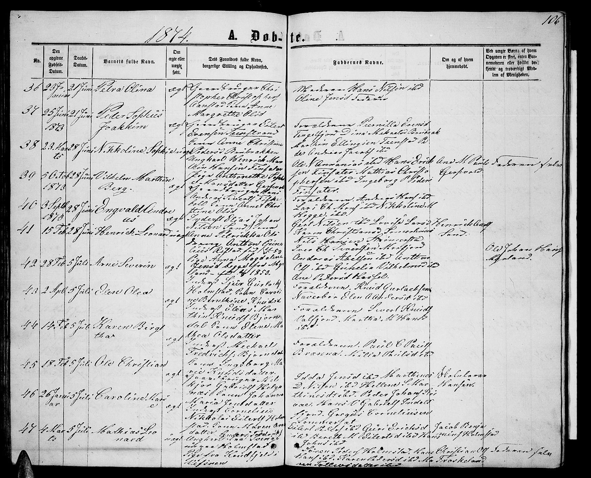 Ministerialprotokoller, klokkerbøker og fødselsregistre - Nordland, AV/SAT-A-1459/888/L1266: Parish register (copy) no. 888C04, 1864-1877, p. 106