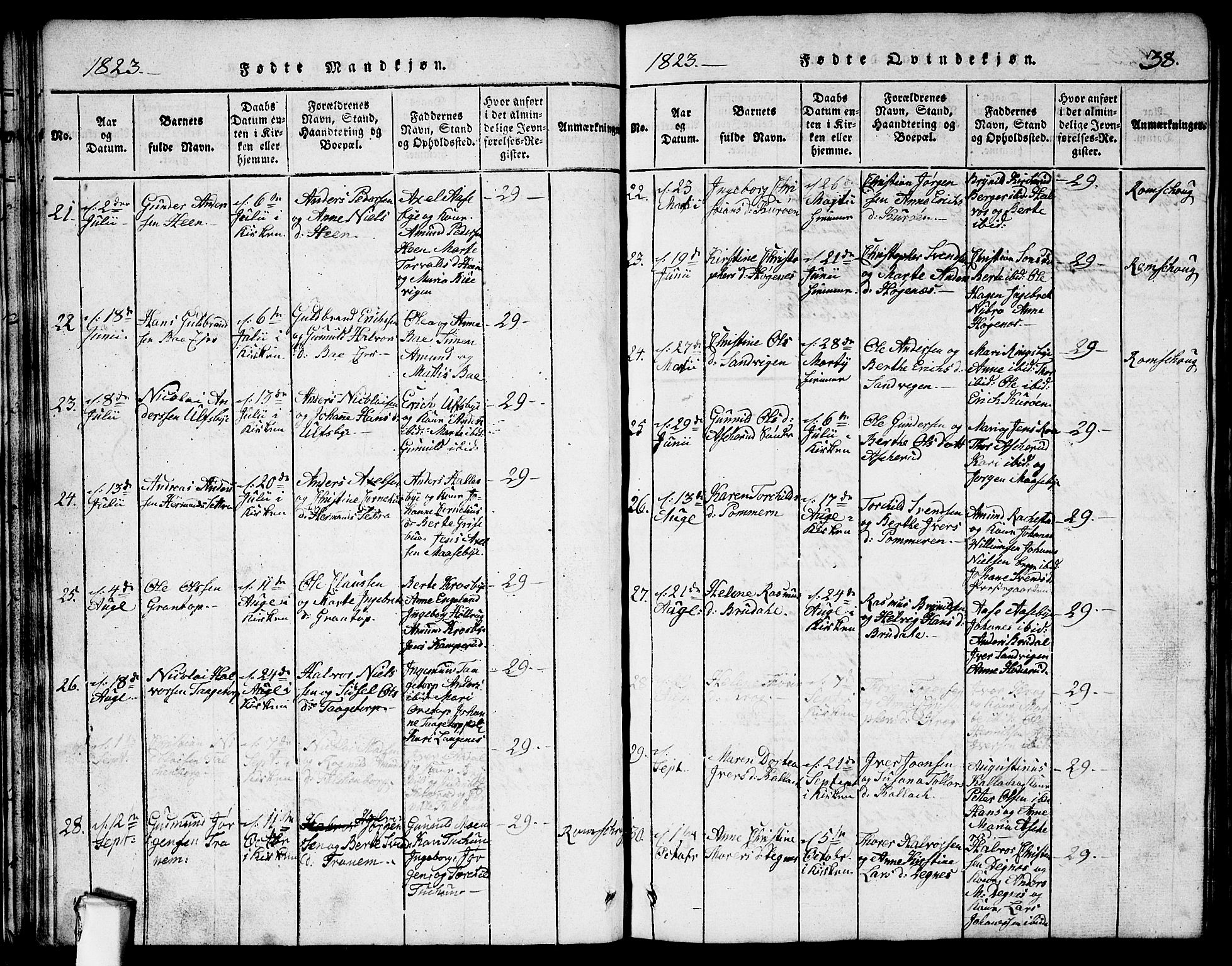 Rødenes prestekontor Kirkebøker, AV/SAO-A-2005/G/Ga/L0001: Parish register (copy) no.  I 1, 1814-1841, p. 38