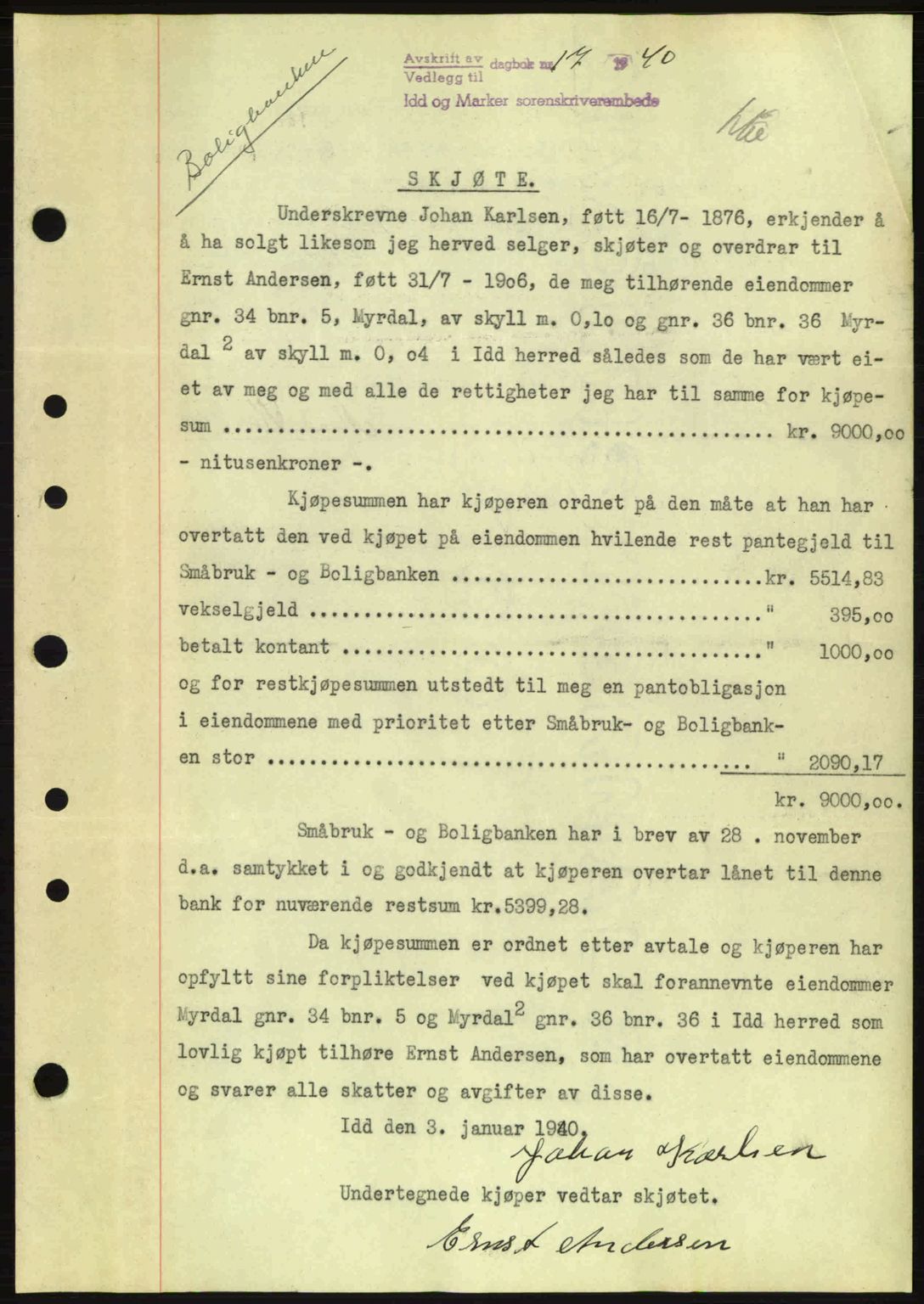 Idd og Marker sorenskriveri, AV/SAO-A-10283/G/Gb/Gbb/L0004: Mortgage book no. A4, 1940-1941, Diary no: : 17/1940