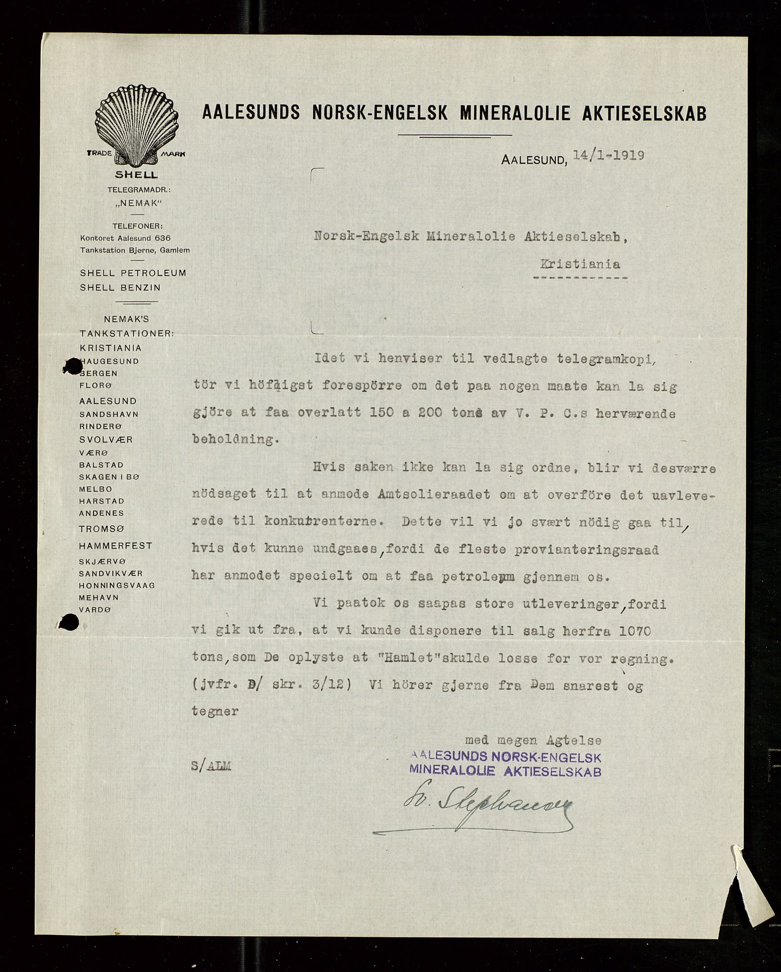 Pa 1521 - A/S Norske Shell, AV/SAST-A-101915/E/Ea/Eaa/L0007: Sjefskorrespondanse, 1919, p. 590