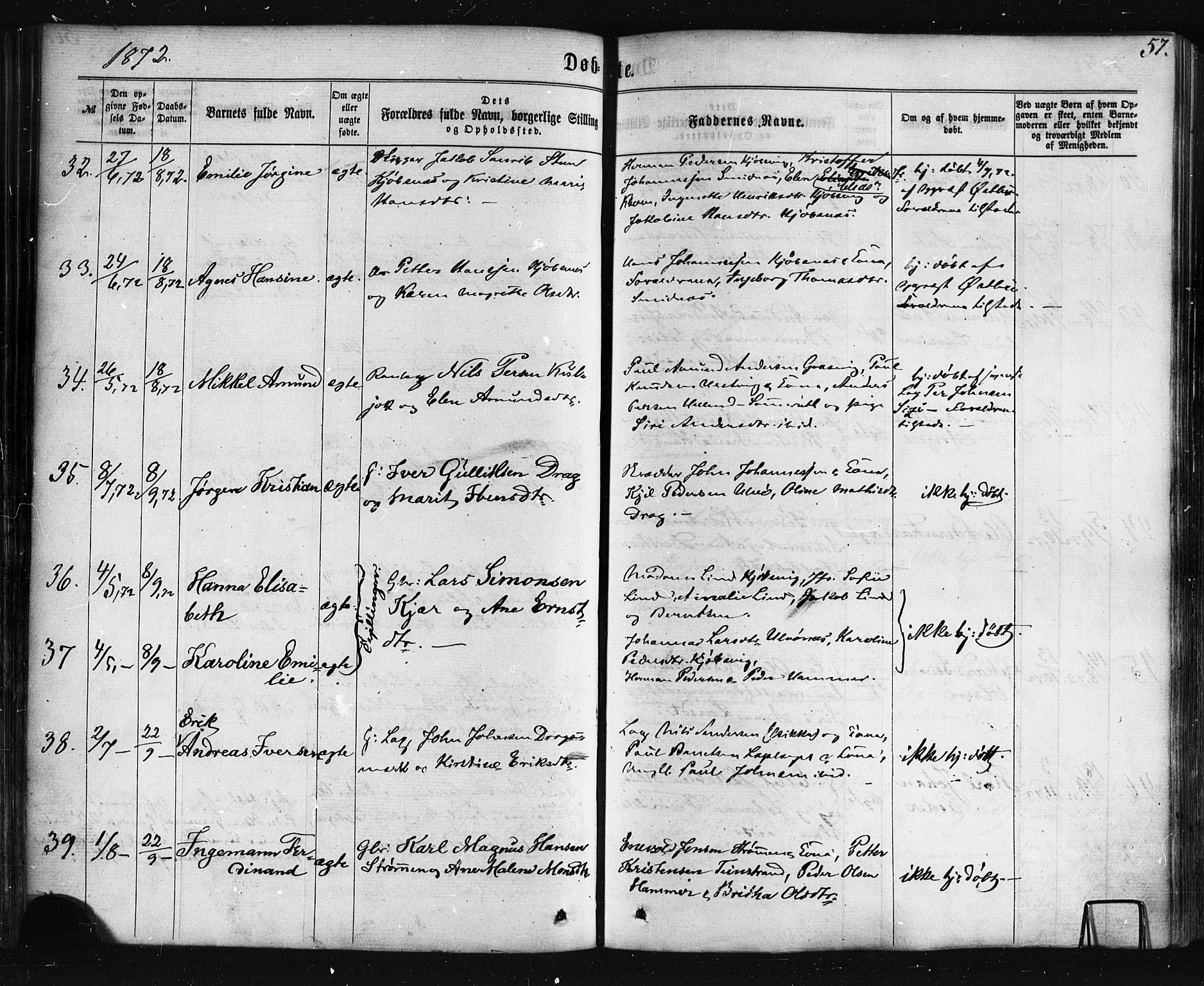 Ministerialprotokoller, klokkerbøker og fødselsregistre - Nordland, AV/SAT-A-1459/861/L0867: Parish register (official) no. 861A02, 1864-1878, p. 57