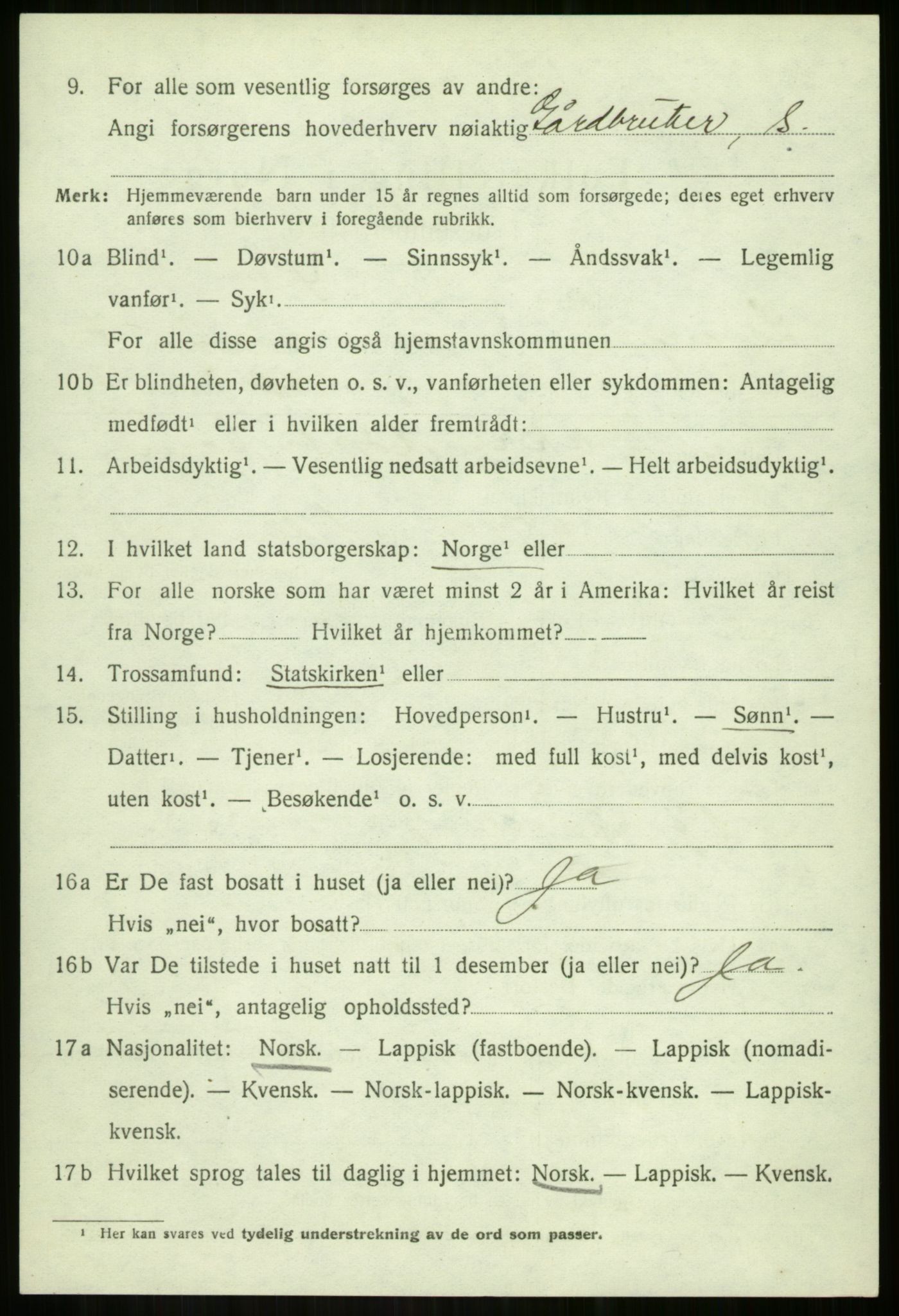 SATØ, 1920 census for Lavangen, 1920, p. 2916