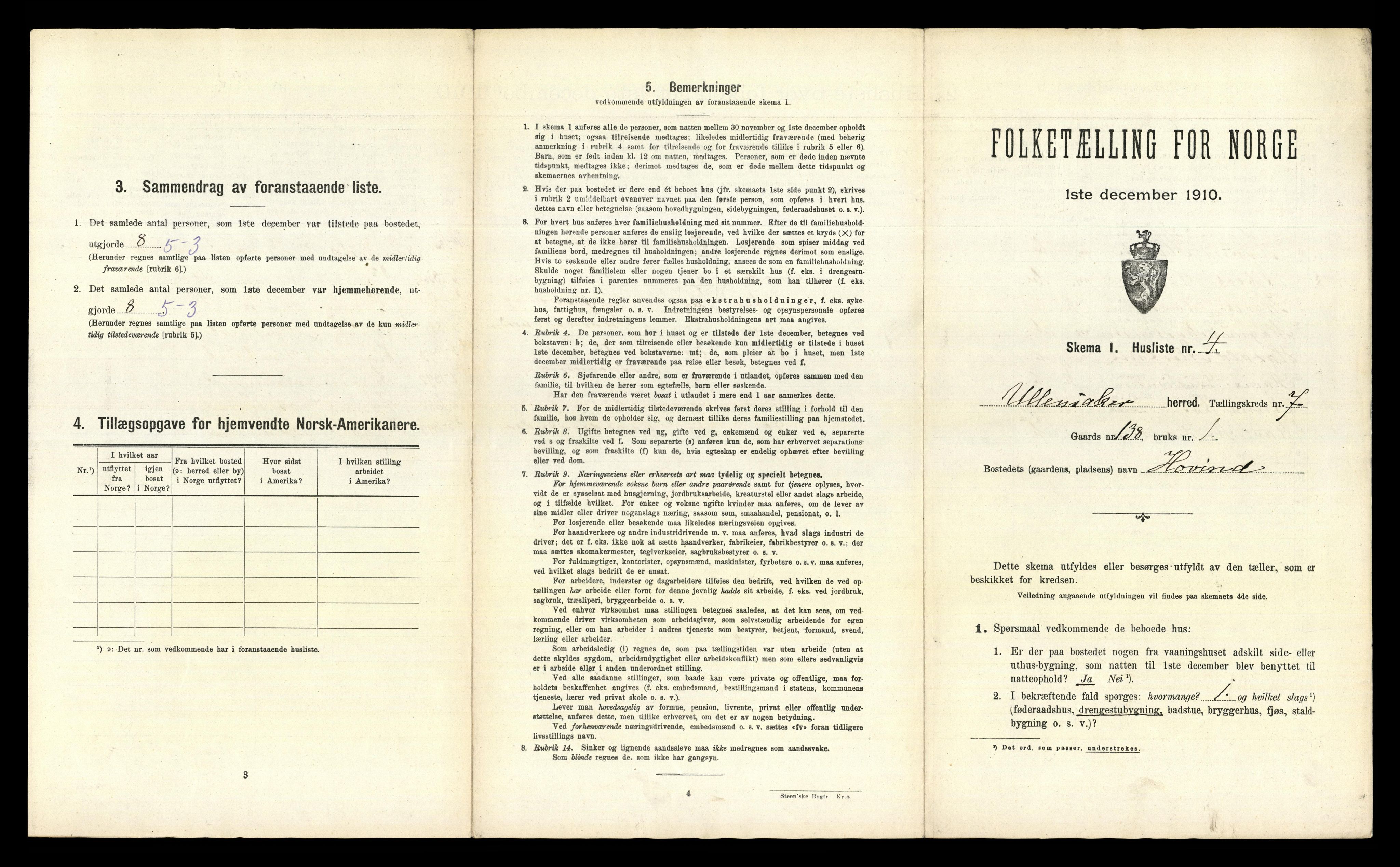 RA, 1910 census for Ullensaker, 1910, p. 1525