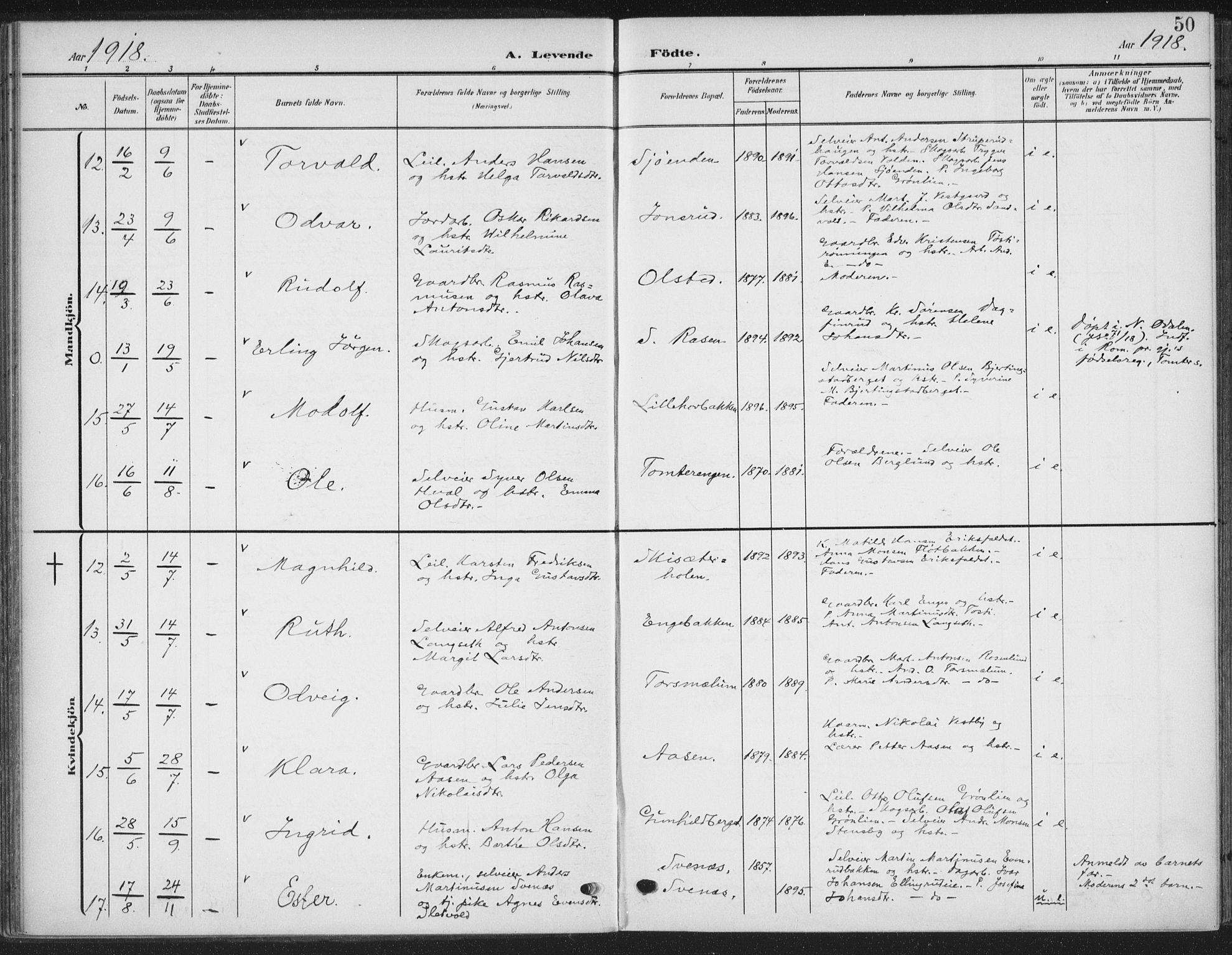 Romedal prestekontor, AV/SAH-PREST-004/K/L0009: Parish register (official) no. 9, 1906-1929, p. 50