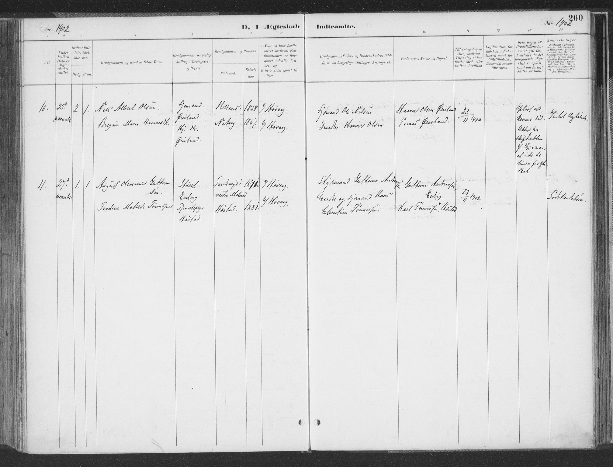 Høvåg sokneprestkontor, SAK/1111-0025/F/Fa/L0006: Parish register (official) no. A 6, 1894-1923, p. 260