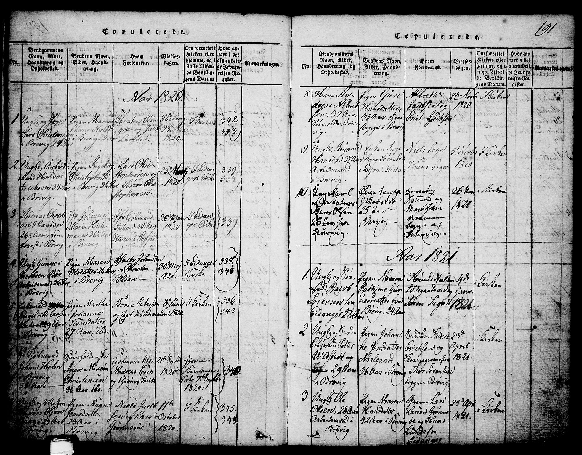 Brevik kirkebøker, SAKO/A-255/G/Ga/L0001: Parish register (copy) no. 1, 1814-1845, p. 191
