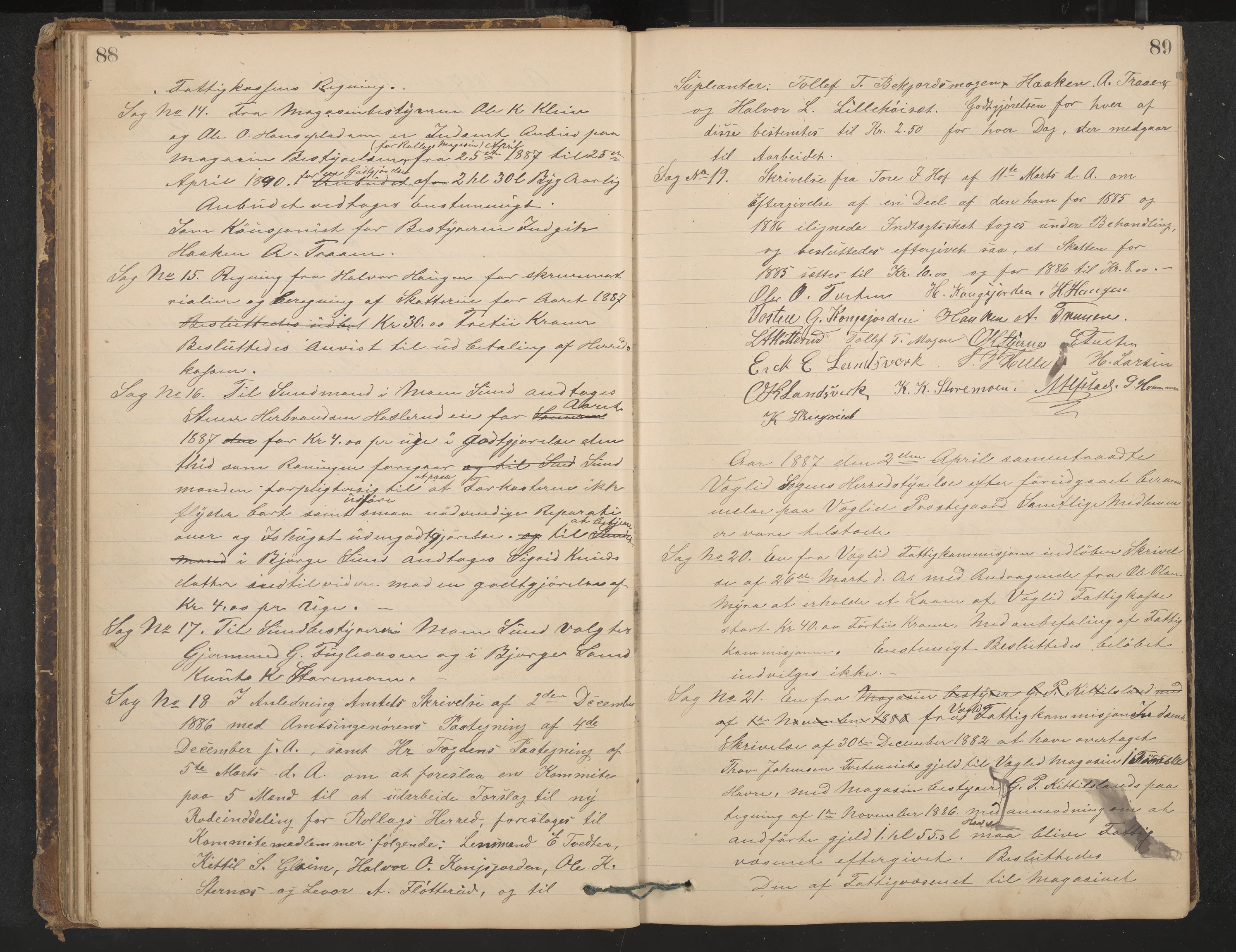 Rollag formannskap og sentraladministrasjon, IKAK/0632021-2/A/Aa/L0003: Møtebok, 1884-1897, p. 88-89