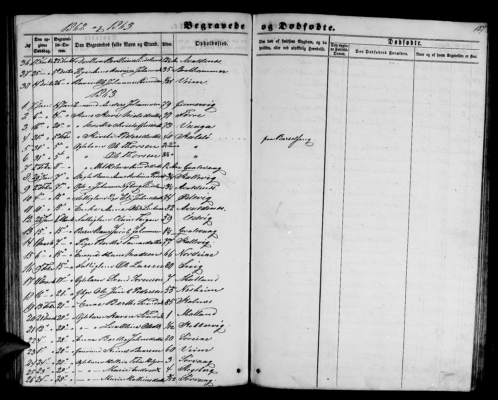 Avaldsnes sokneprestkontor, SAST/A -101851/H/Ha/Hab/L0003: Parish register (copy) no. B 3, 1857-1871, p. 157