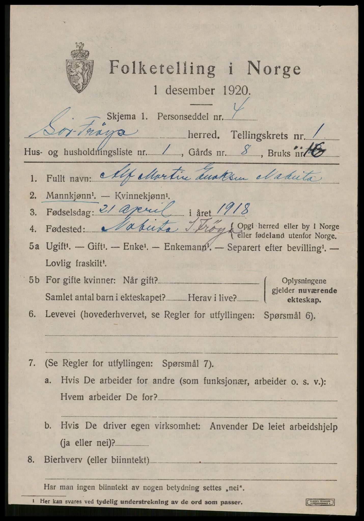 SAT, 1920 census for Sør-Frøya, 1920, p. 791