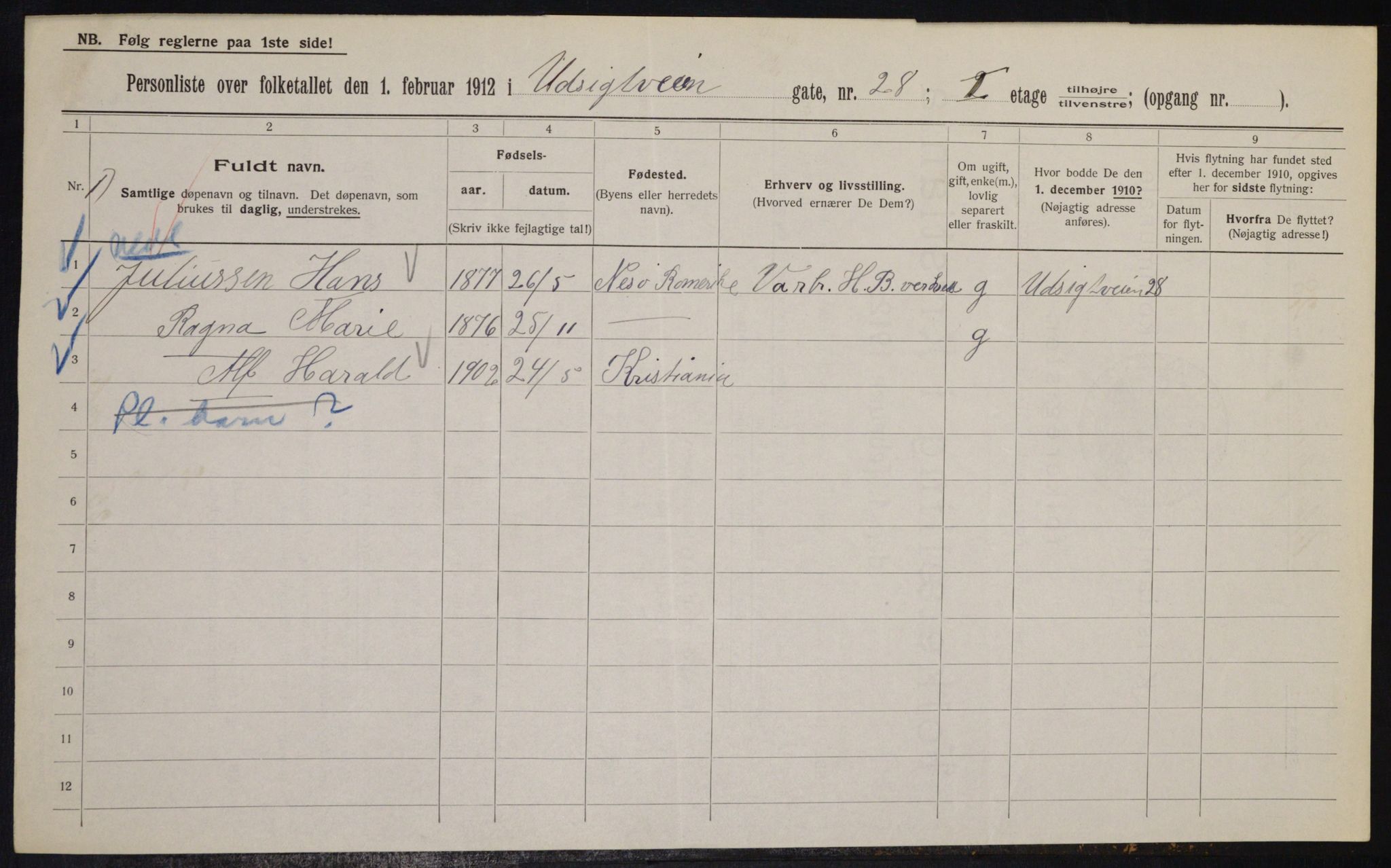 OBA, Municipal Census 1912 for Kristiania, 1912, p. 121386