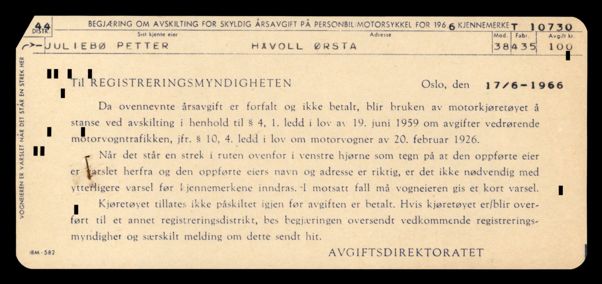 Møre og Romsdal vegkontor - Ålesund trafikkstasjon, AV/SAT-A-4099/F/Fe/L0023: Registreringskort for kjøretøy T 10695 - T 10809, 1927-1998, p. 1022