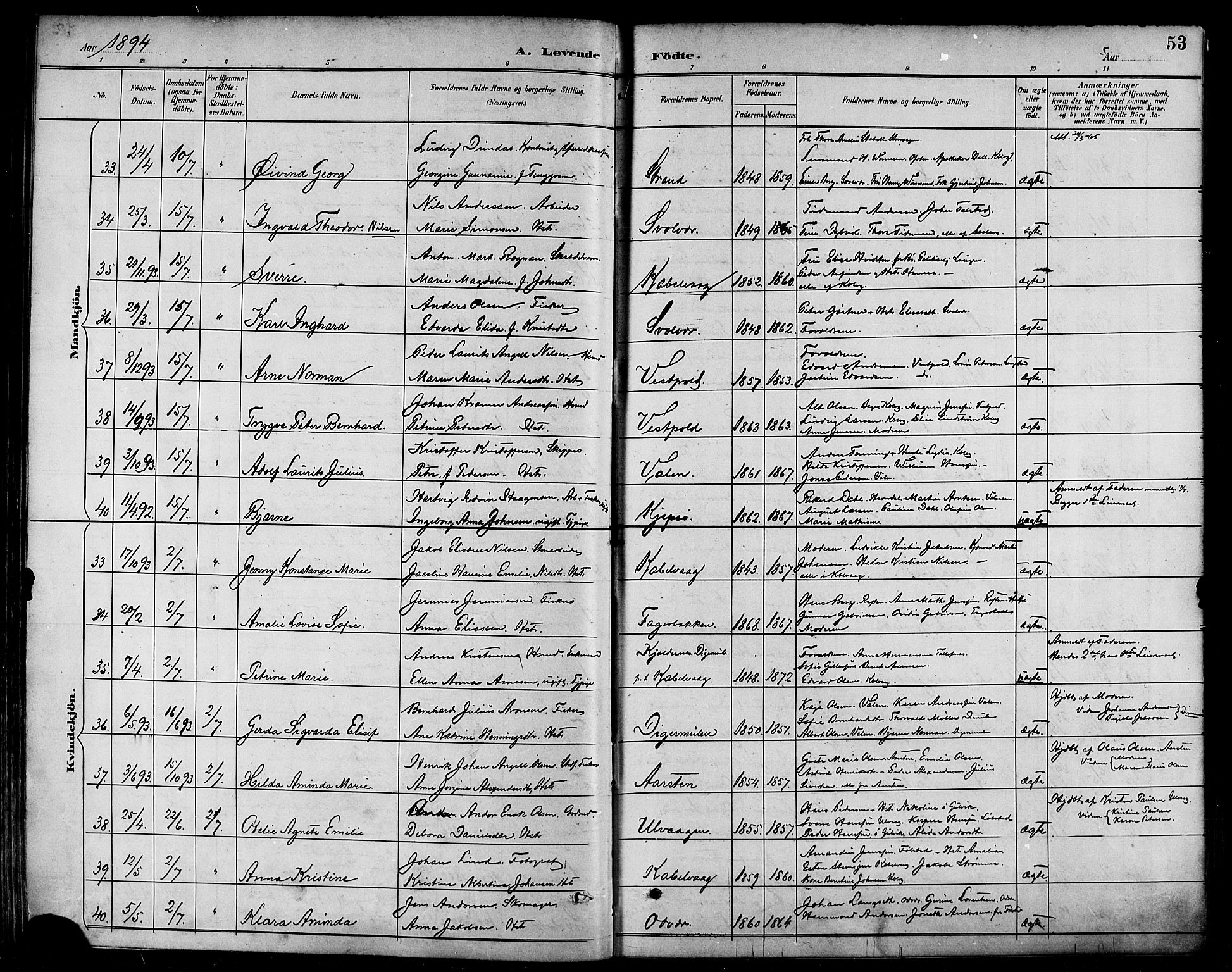 Ministerialprotokoller, klokkerbøker og fødselsregistre - Nordland, AV/SAT-A-1459/874/L1060: Parish register (official) no. 874A04, 1890-1899, p. 53