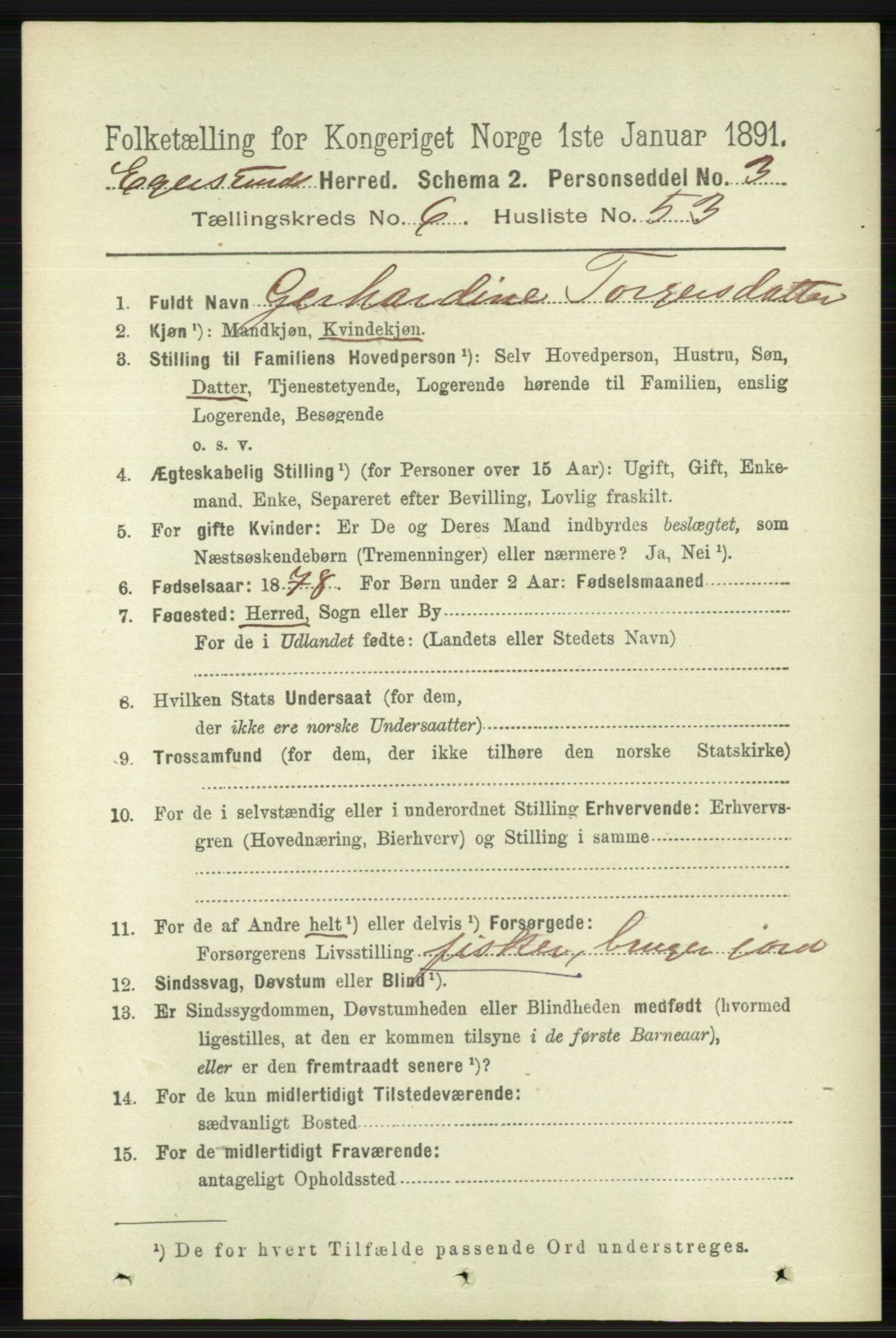 RA, 1891 census for 1116 Eigersund herred, 1891, p. 2595