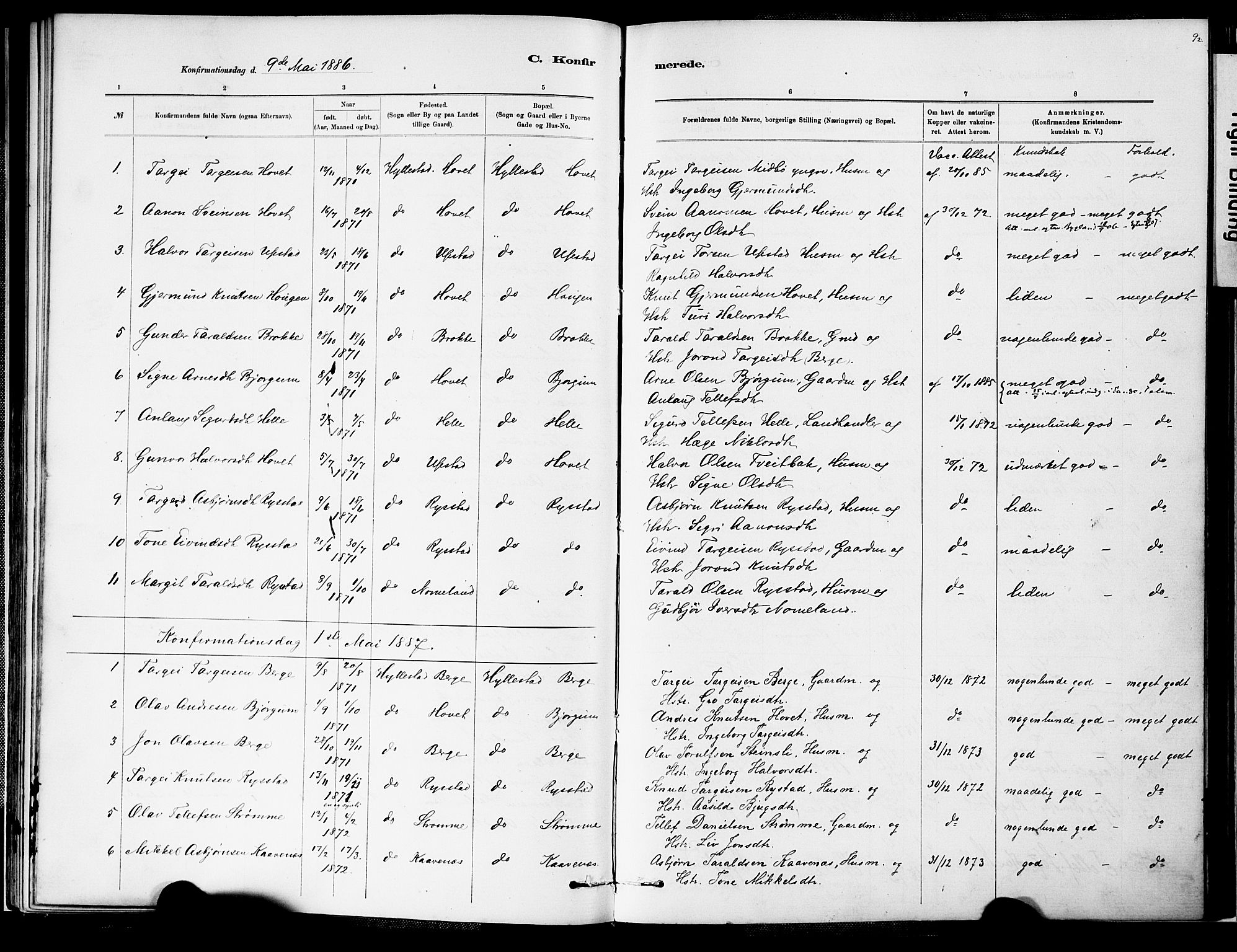 Valle sokneprestkontor, SAK/1111-0044/F/Fa/Fab/L0001: Parish register (official) no. A 1, 1882-1910, p. 92