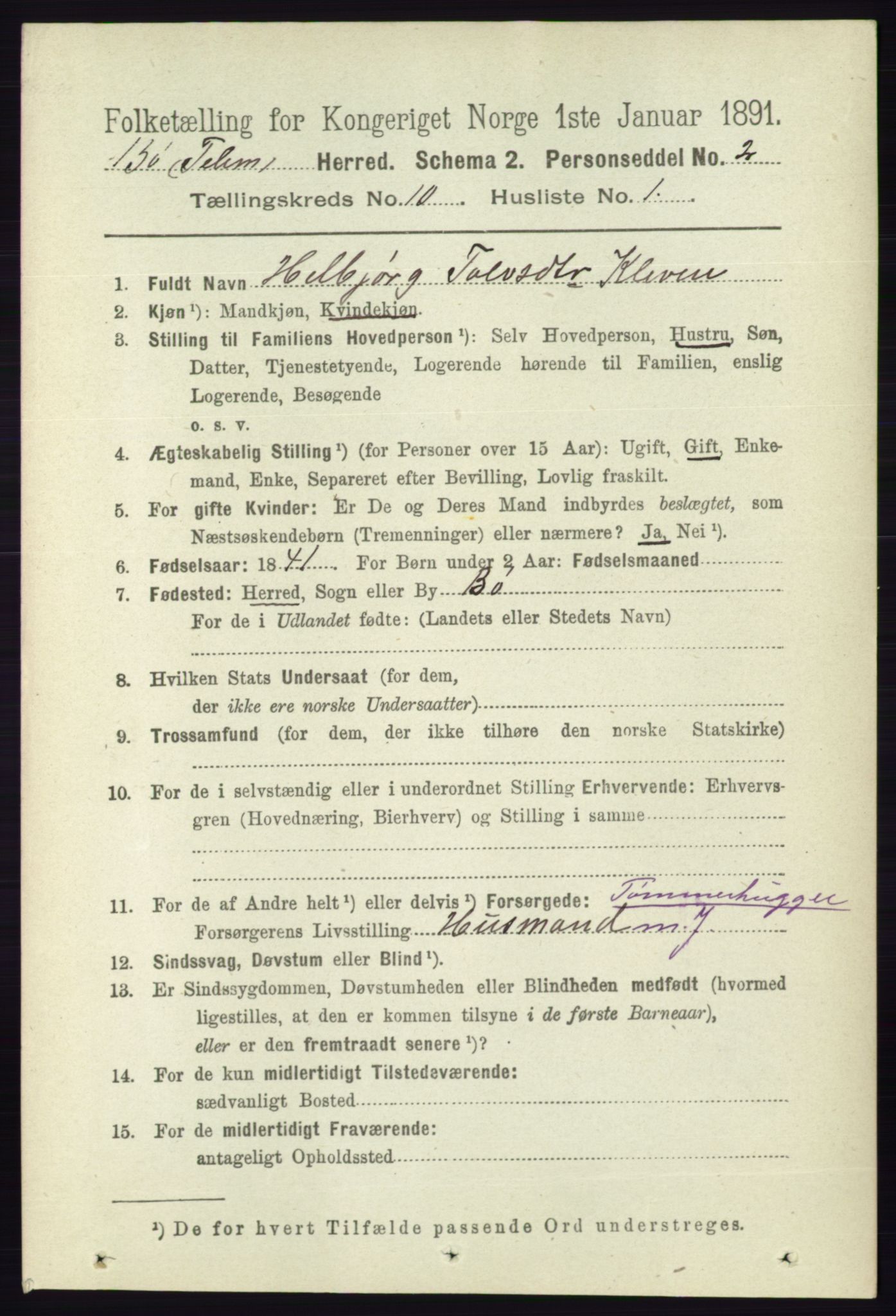 RA, 1891 census for 0821 Bø, 1891, p. 3187