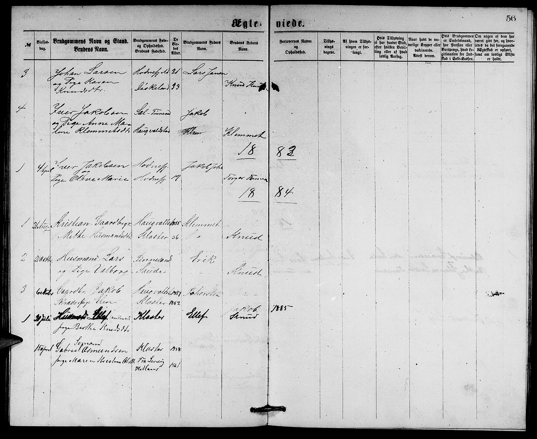 Rennesøy sokneprestkontor, SAST/A -101827/H/Ha/Hab/L0004: Parish register (copy) no. B 4, 1870-1889, p. 56