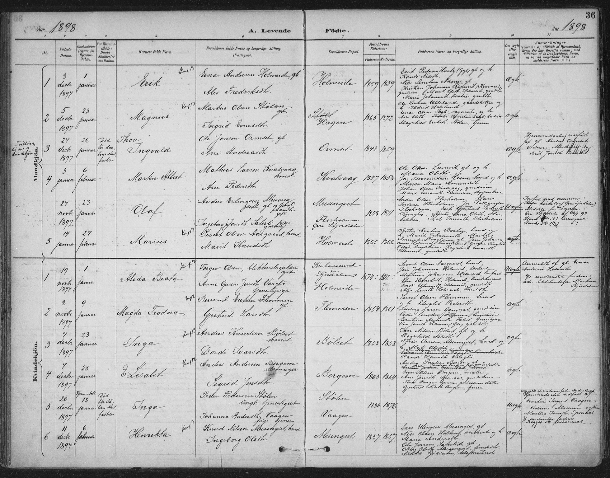 Ministerialprotokoller, klokkerbøker og fødselsregistre - Møre og Romsdal, AV/SAT-A-1454/586/L0988: Parish register (official) no. 586A14, 1893-1905, p. 36