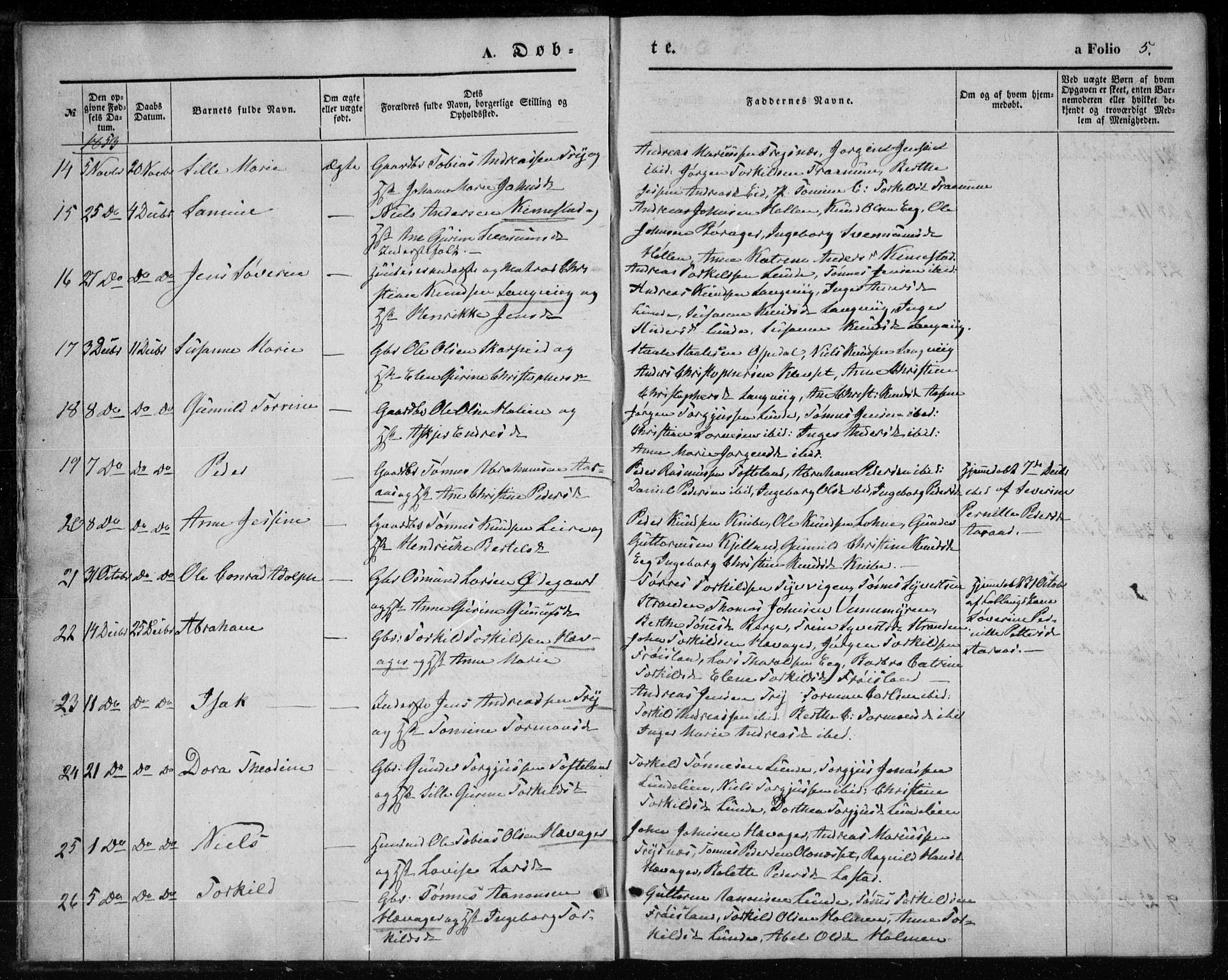 Søgne sokneprestkontor, SAK/1111-0037/F/Fa/Fab/L0010: Parish register (official) no. A 10, 1853-1869, p. 5