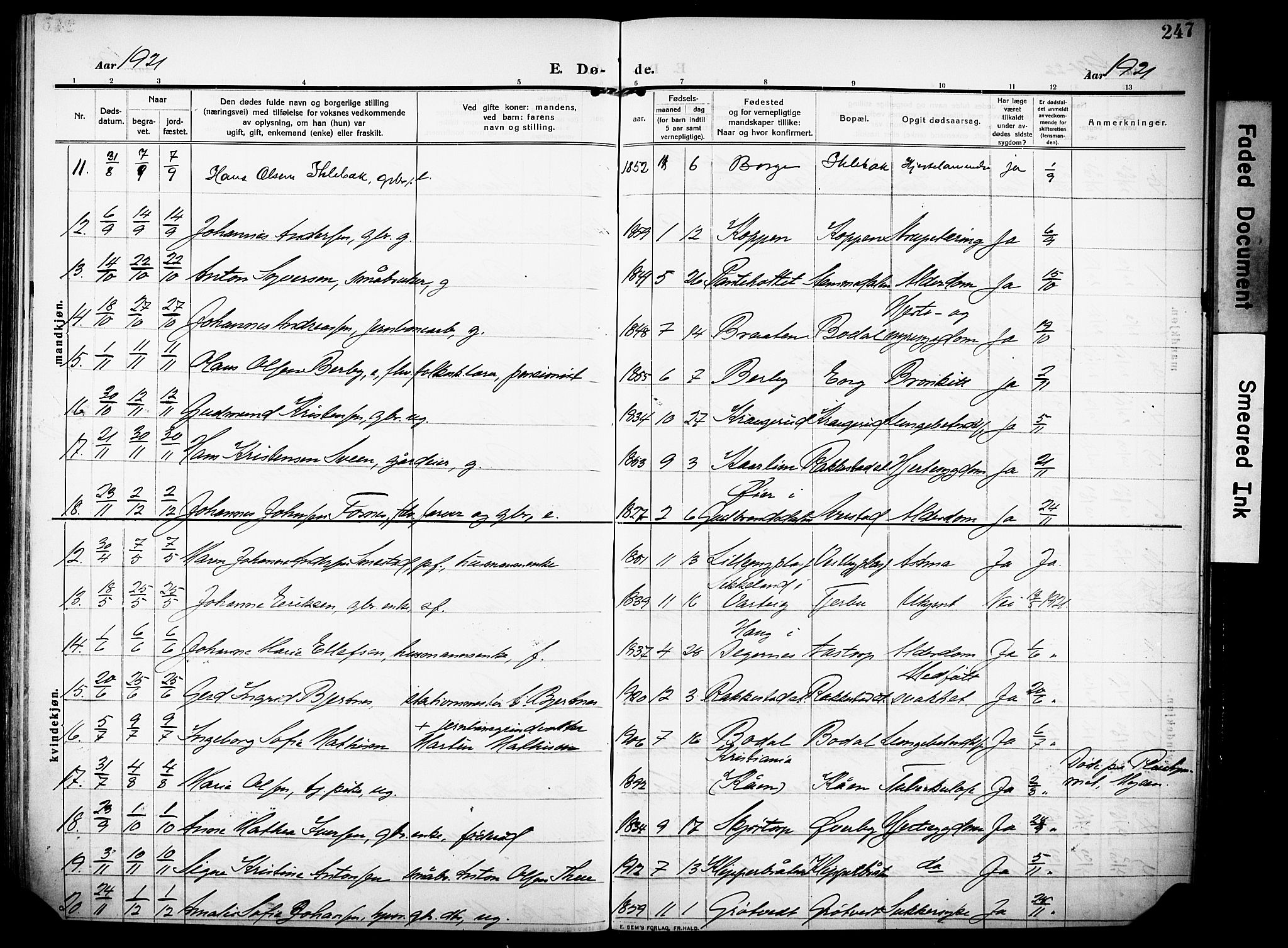 Rakkestad prestekontor Kirkebøker, AV/SAO-A-2008/F/Fa/L0015: Parish register (official) no. I 15, 1909-1922, p. 247