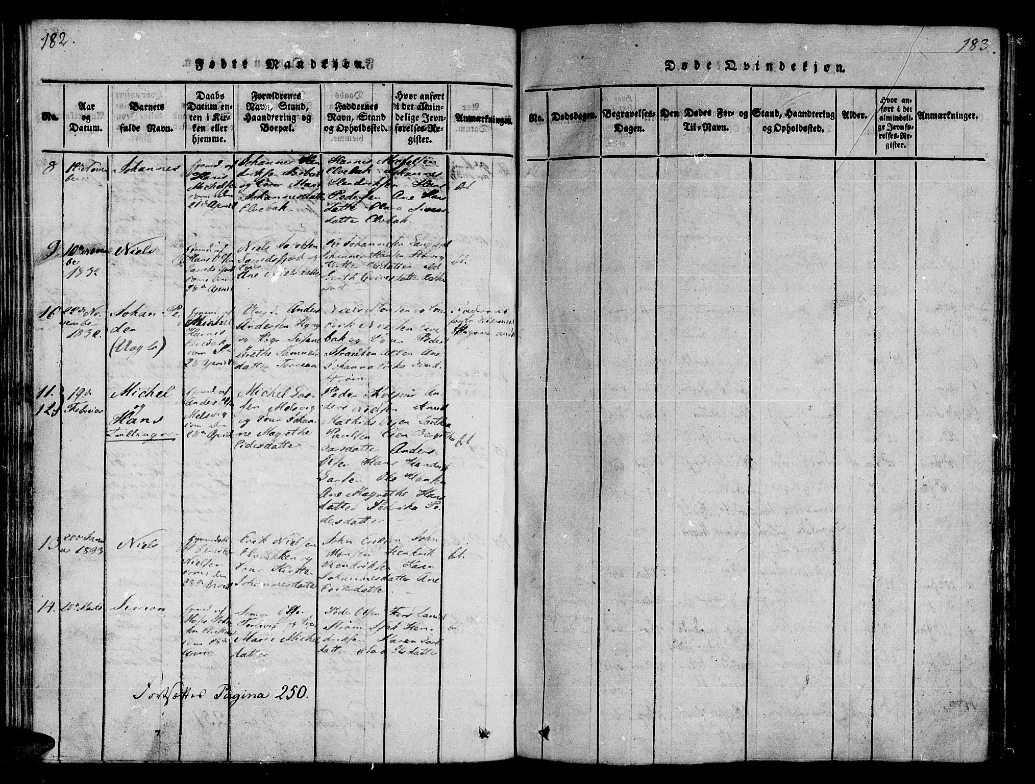 Talvik sokneprestkontor, AV/SATØ-S-1337/H/Ha/L0008kirke: Parish register (official) no. 8, 1821-1837, p. 182-183