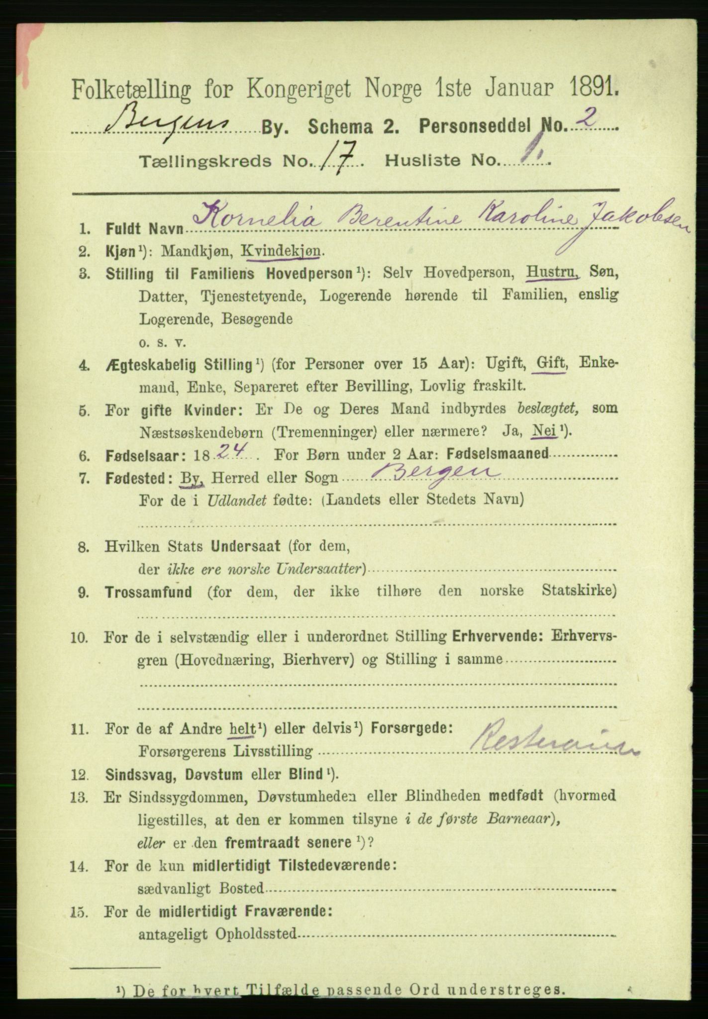 RA, 1891 Census for 1301 Bergen, 1891, p. 25190