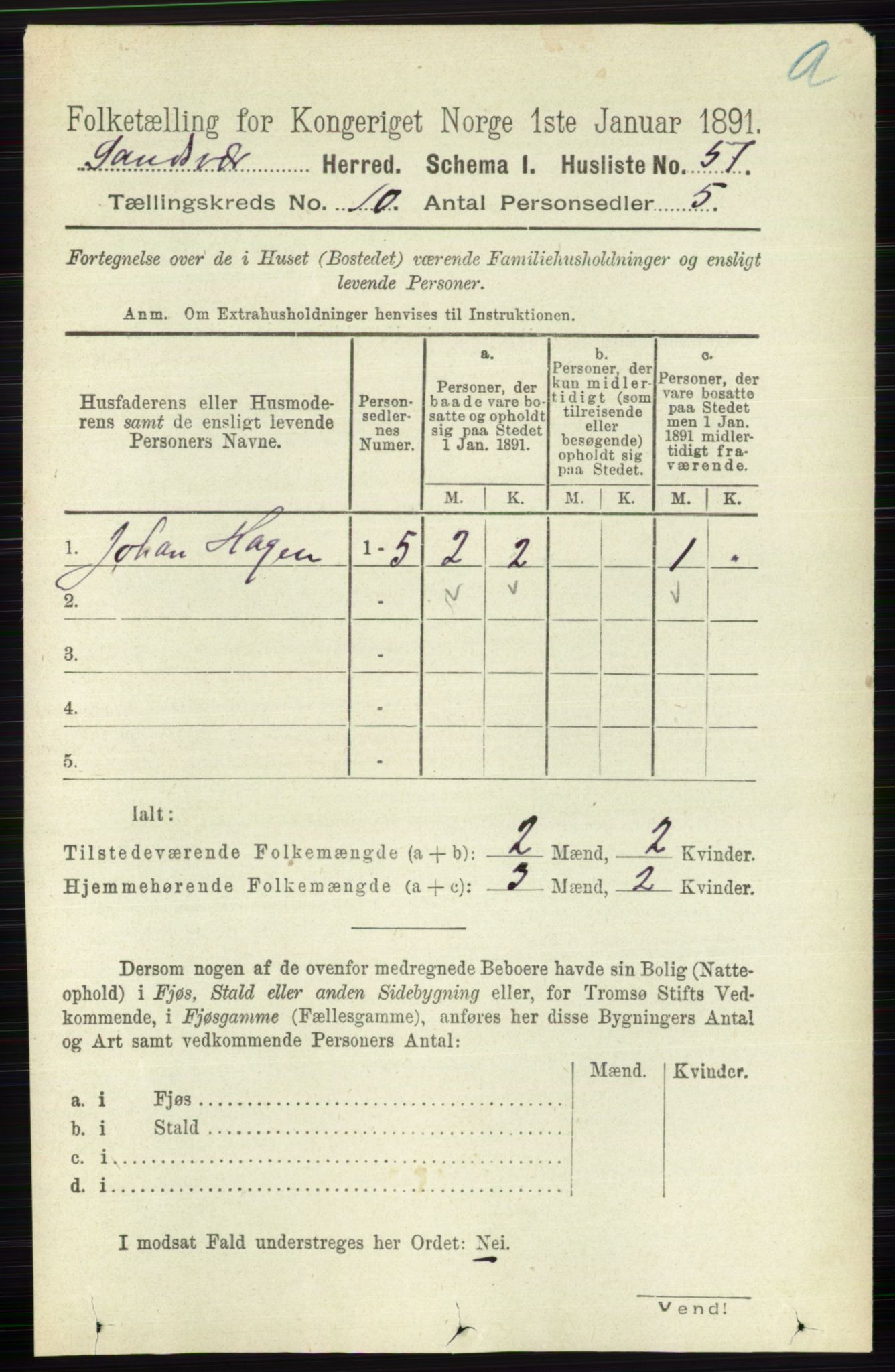 RA, 1891 census for 0629 Sandsvær, 1891, p. 4893
