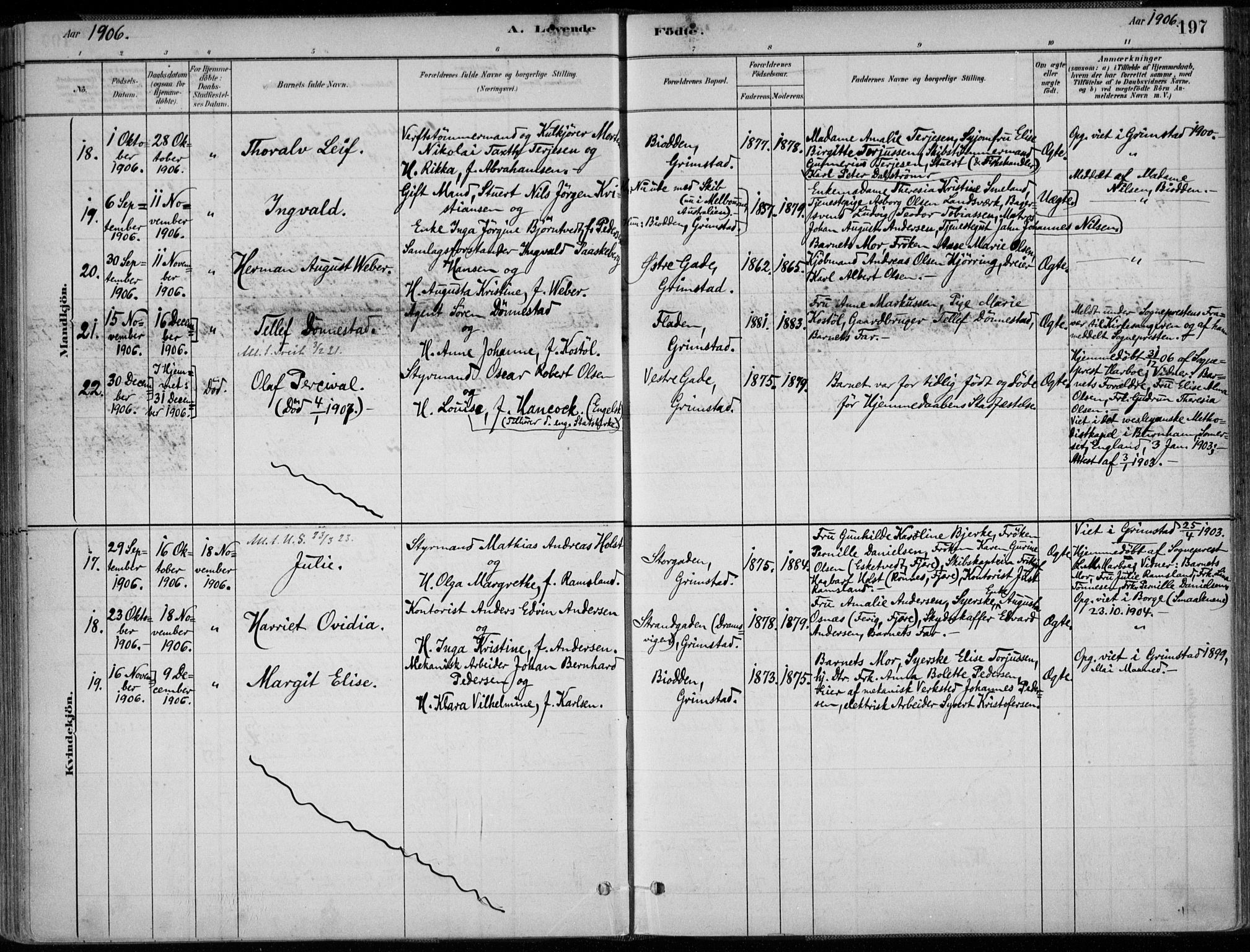 Grimstad sokneprestkontor, AV/SAK-1111-0017/F/Fa/L0003: Parish register (official) no. A 2, 1882-1912, p. 197