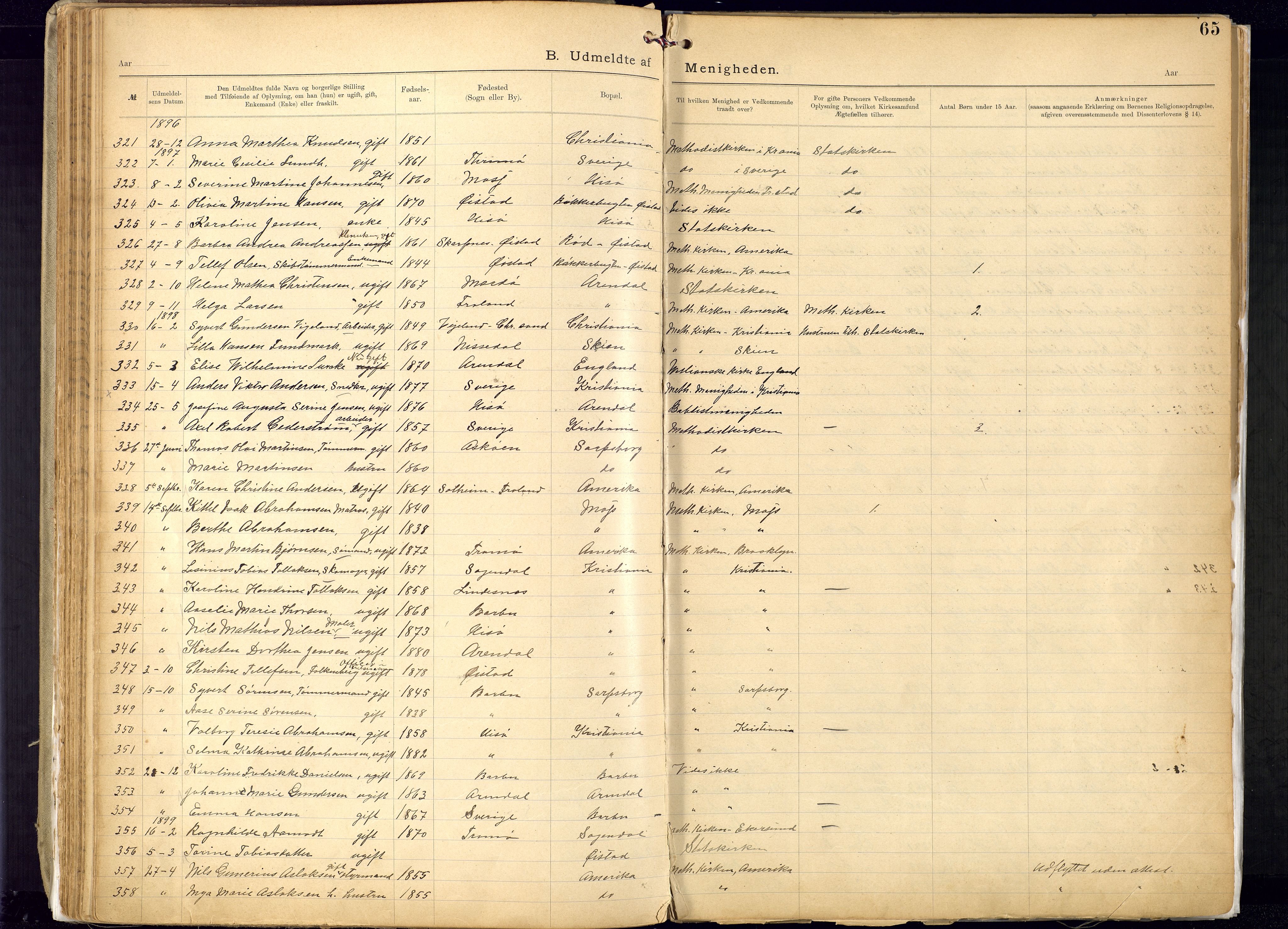 Metodistmenigheten, Arendal, SAK/1292-0011/F/Fa/L0005: Dissenter register no. 5, 1892-1942, p. 65