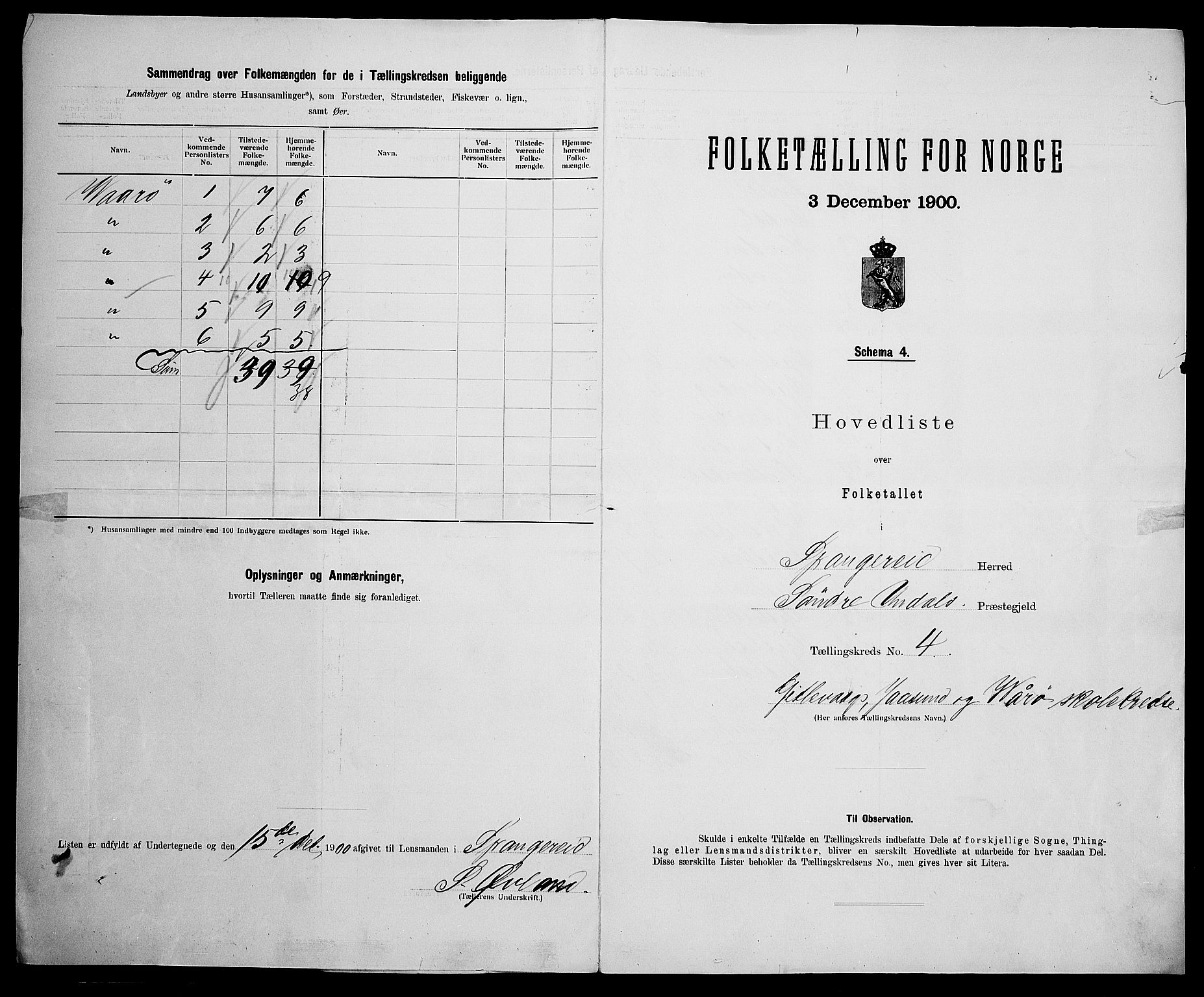 SAK, 1900 census for Spangereid, 1900, p. 20